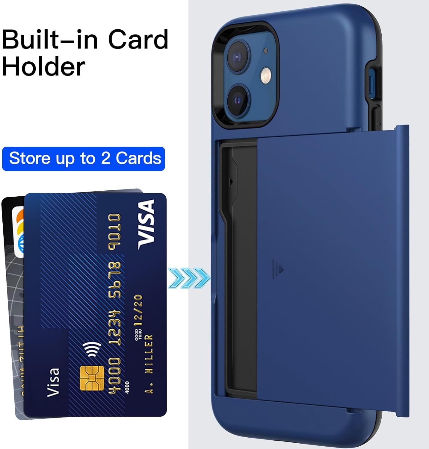JETech Wallet Case for iPhone 12/12 Pro 6.1-Inch with Card Holder, Dual Layer Shockproof Protective Phone Cover, Sliding Hidden Slot (Blue) - Image 3