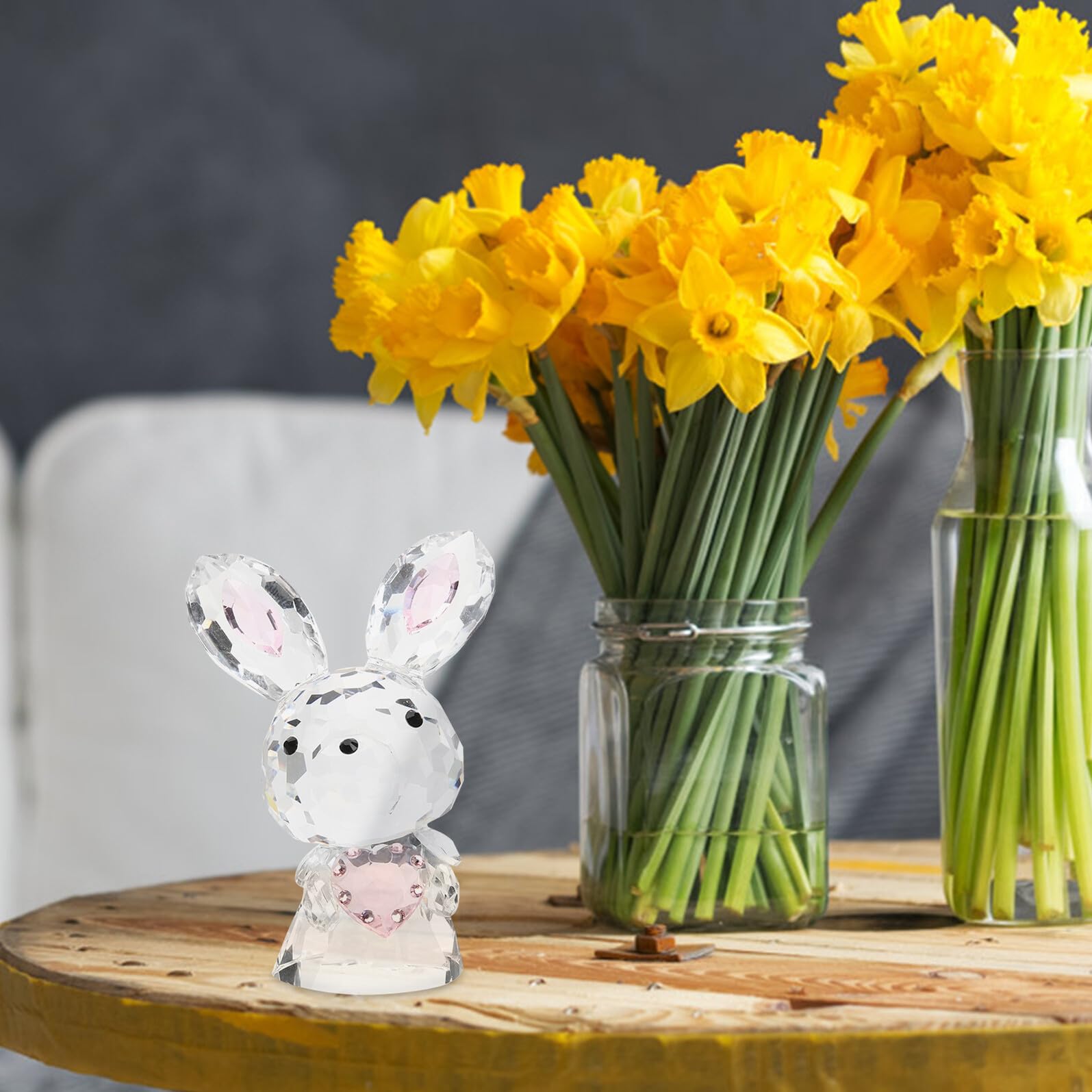 Statuette de Lapin en Cristal Rose, Petit Ornement Décoratif pour Table et Bureau, Décoration de Chambre et Jardin, Accessoire Déco Original et Solide, Figurine Lapin Cristal