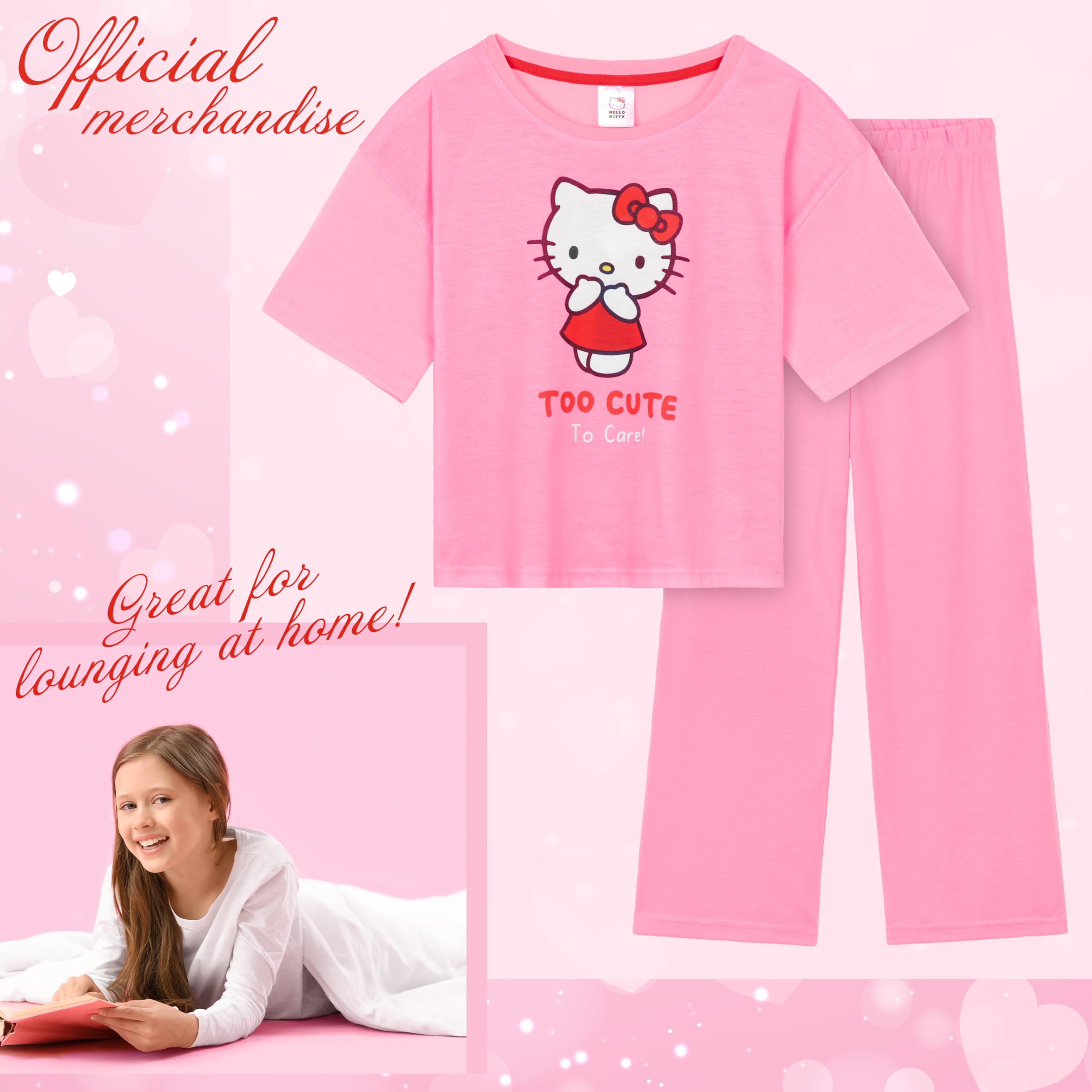 Hello Kitty Pigiama Bambina, Morbida Abbigliamento da Casa Set - Regalo Ragazza (9-10 Anni, Rosa)