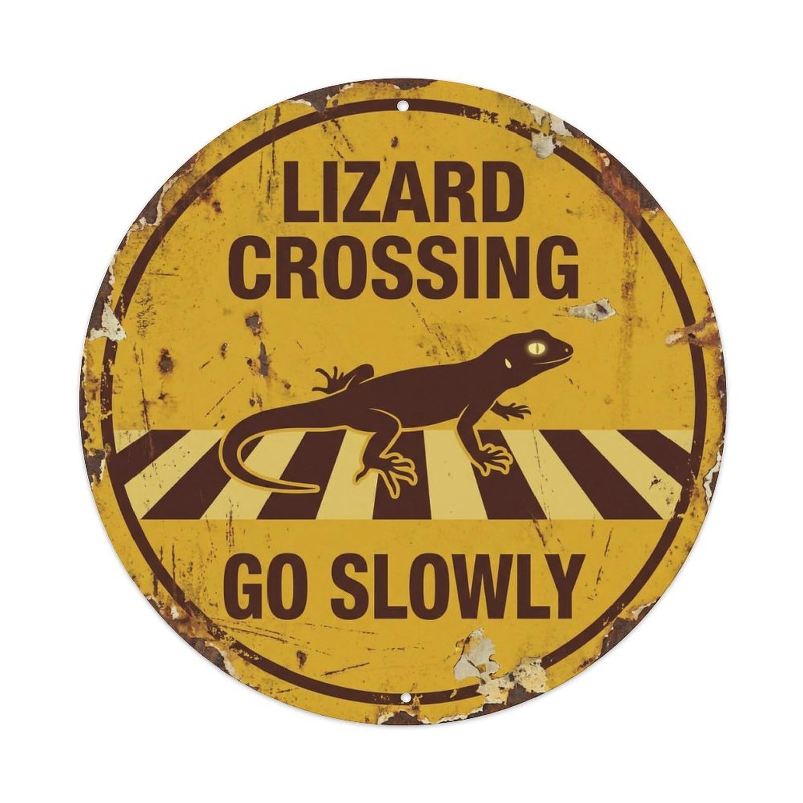 Lizard Crossing Go Slowly Weathered 1 Metal Tin Sign