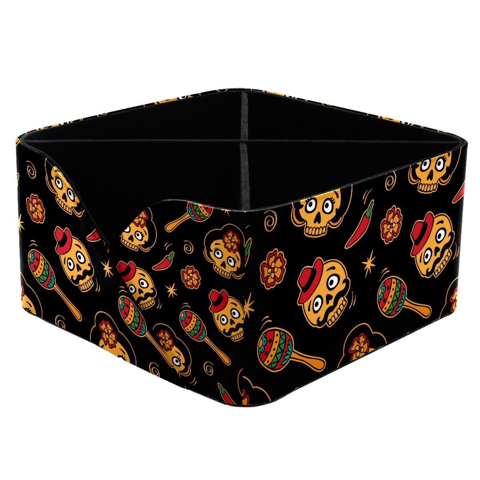 KengjuTesu Sugar Skulls Desktop Organizer Pen Holder, Rectangular Pencil Cup for Office, Study and Makeup Stations