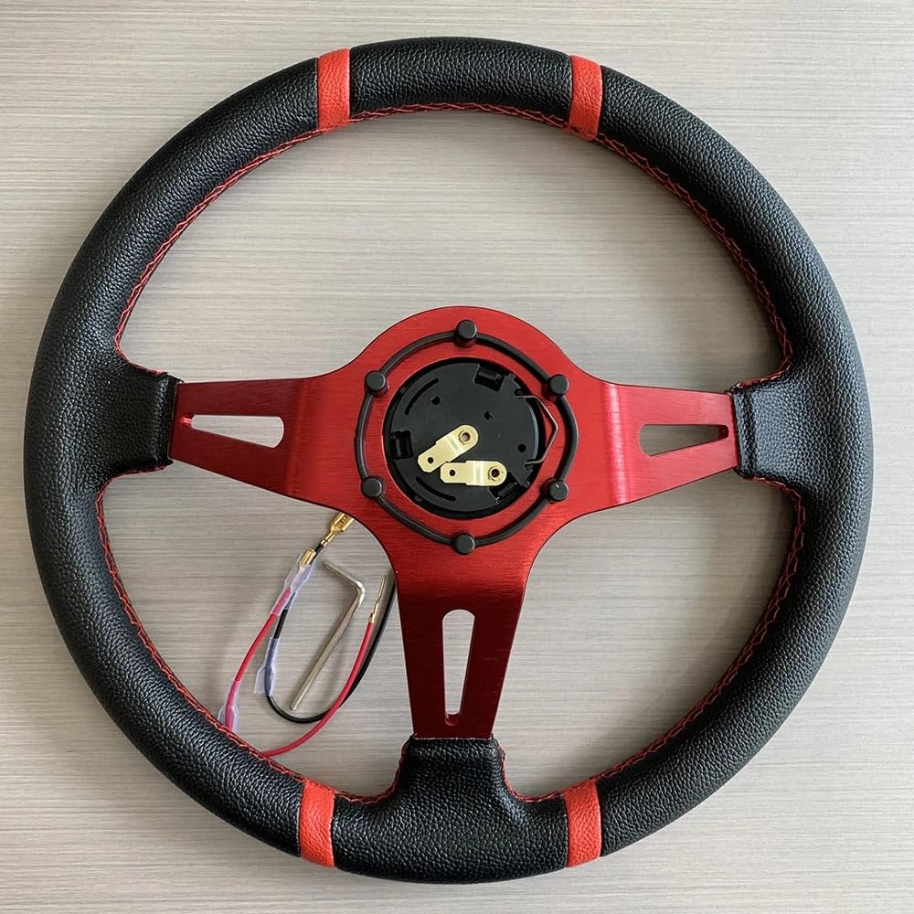 Volante da Corsa Universale,Volante Sportivo Volante da corsa 14 pollici e 350 mm in PVC for auto sportive(001-GZFXP115-07)