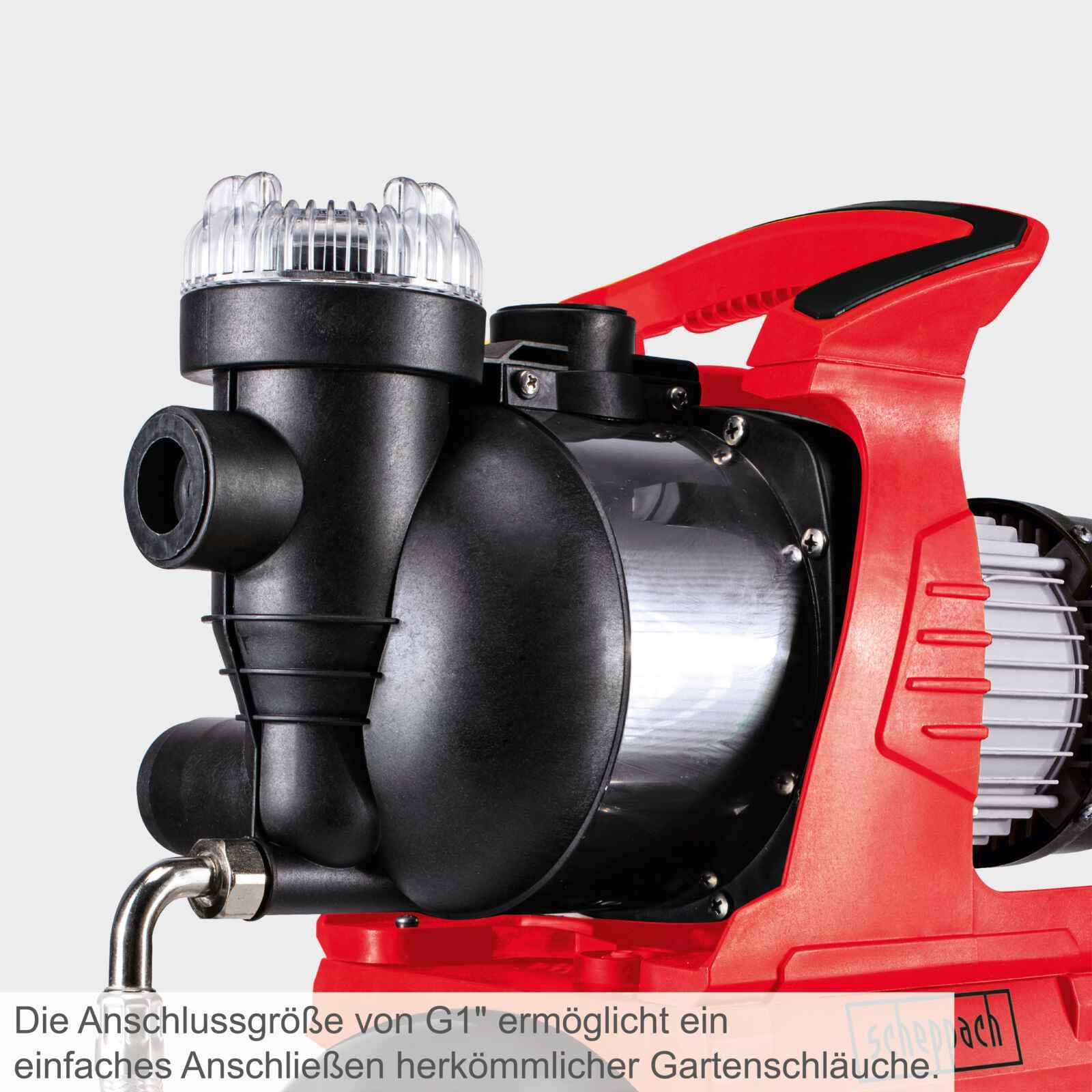 Scheppach Hauswasserwerk HWW1000 Brunnenpumpe | Fördermenge 4300 L/h | Leistung 1000W | Kesselinhalt 19L | Förderdruck 1,5 bis 4,4 bar | Förderhöhe 44m | Ansaughöhe 7m