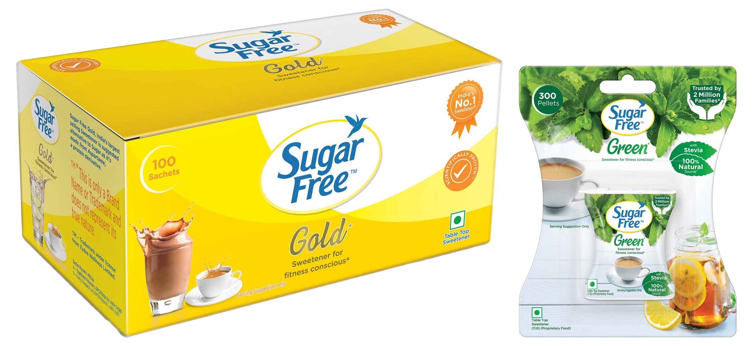 Sugar Free Green 100% Natural Sweetener and Sugar Substitute - 300 Pellets net weight 30g & Sugar Free Gold Low Calorie Sweetner - 75g (100 N*0.75 sachet) (B0CDDB1FRL) Amazon Price History, Amazon Price Tracker