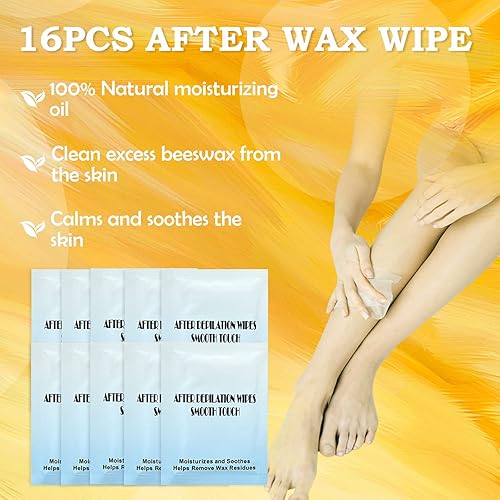 Miniatura 4 de Cartucho de cera enrollable, repuesto de cera suave de miel para depilación con 16 toallitas eliminadoras de cera, repuesto de rodillo de cera