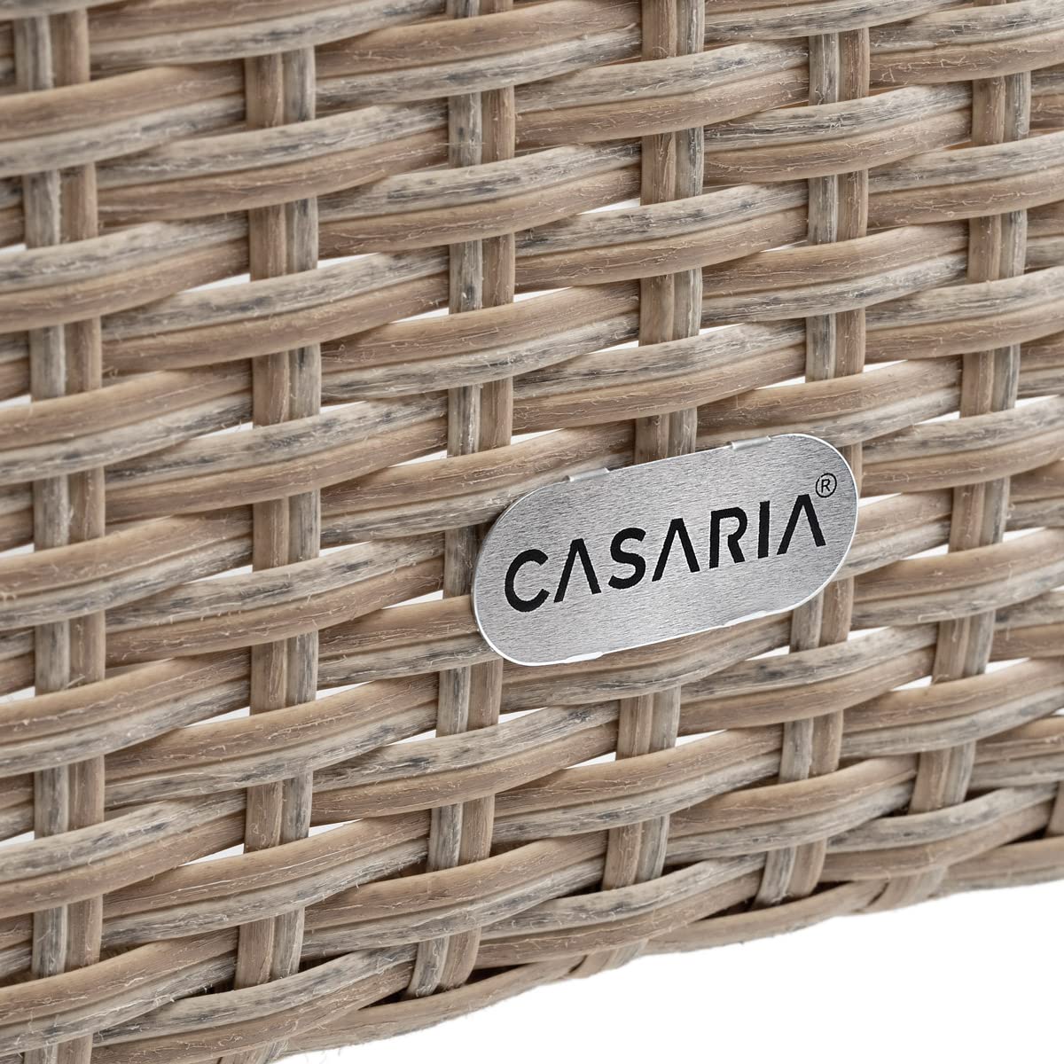 CASARIA® Mesita de Centro Poliratán 58x58x42cm Carga hasta 80Kg Mesa Auxiliar Jardín Ajustable en Altura Tablero Vidrio Resistente Intemperie Crema