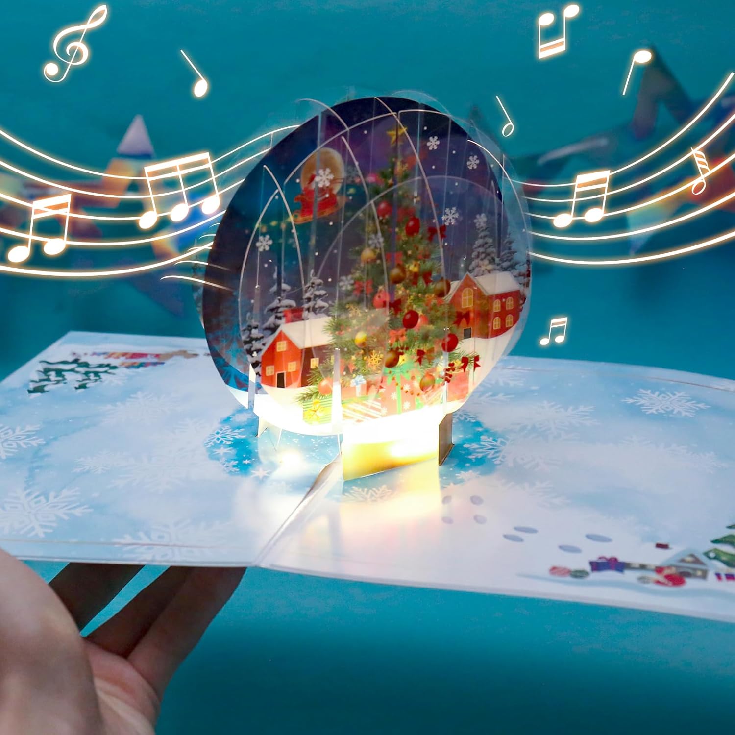Christmas Cards with Envelopes, Christmas Card w Pop-up Crystal Ball, Lights and Play Wish You a Merry Christmas Music, Pop Up Xmas Card, Merry Christmas Cards 2024, 3D Xmas Cards for Men Women Kids