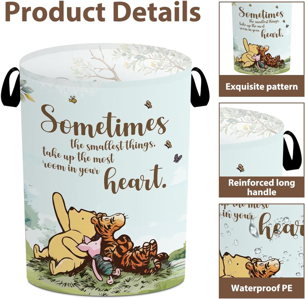 Classic Winnie Storage Basket, Winnie Laundry Hamper, Winnie Nursery Baby Stuff, Pooh Oxford Cloth Hamper With Waterproof Pe Coating, for Boys and Girls Bathroom Bedroom 15.7×19.6 Inch