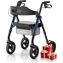 Rollator Walker with Seat and Wheels for Elderly, 4 Wheels Rollators for Seniors and Disabled, Walking Aid Foldable with Brake, Adjustable Handles and Seat Height, 8" All-Terrain Wheels, Blue