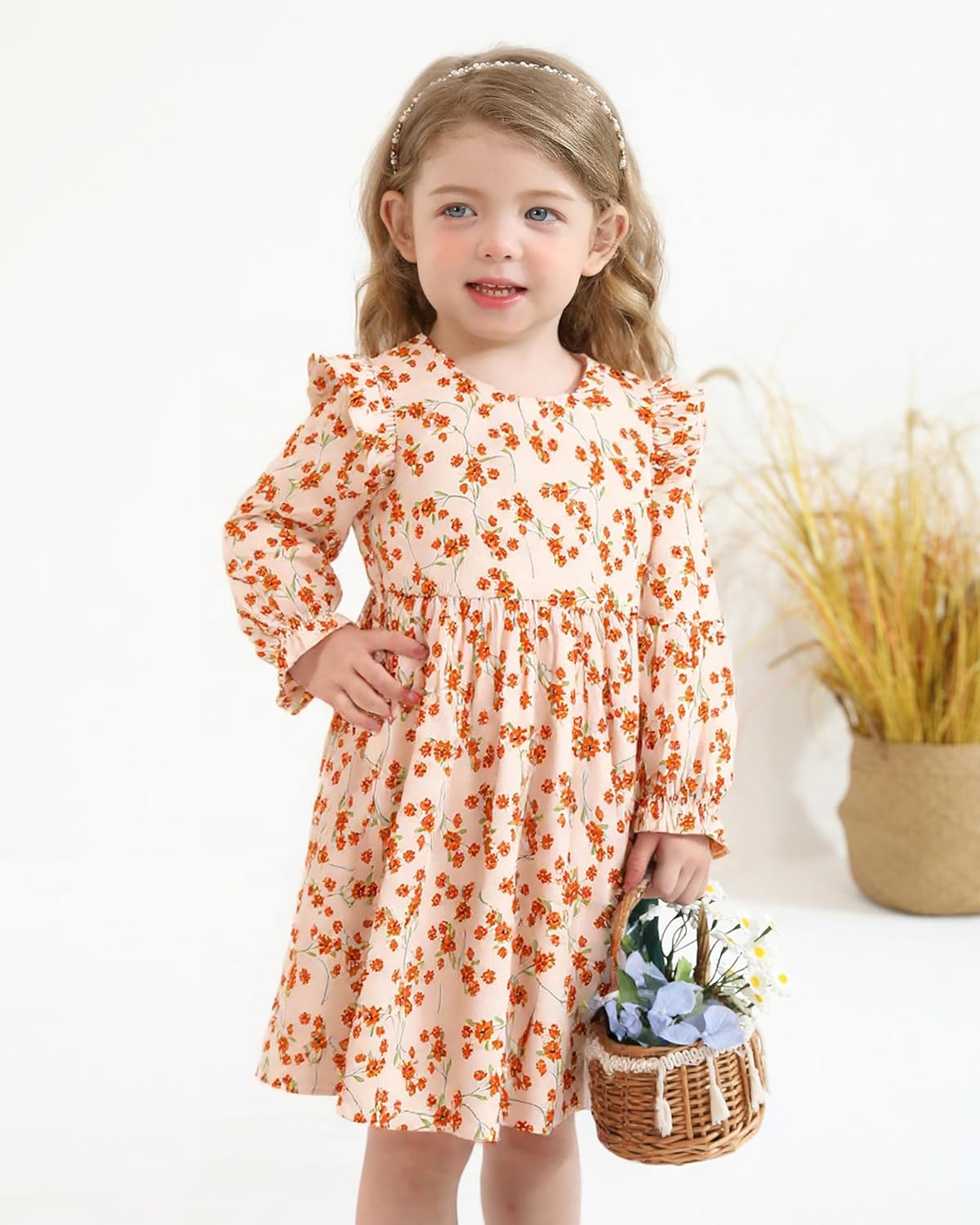 Toddler Girl Dress Clothes Ruffle Long Sleeve Casual Dress Floral Boho Outfits Cute Winter Fall Girls Dresses - Image 2