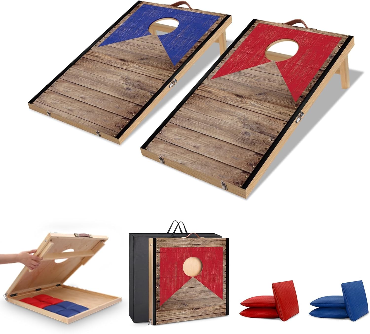 Wooden Cornhole Board Set with Bean Bags, Choose 2x1.3 ft Corn Hole Boards, Portable Outdoor & Indoor Toss Game Sets for Kids Adults and Family Party Camping Equipment