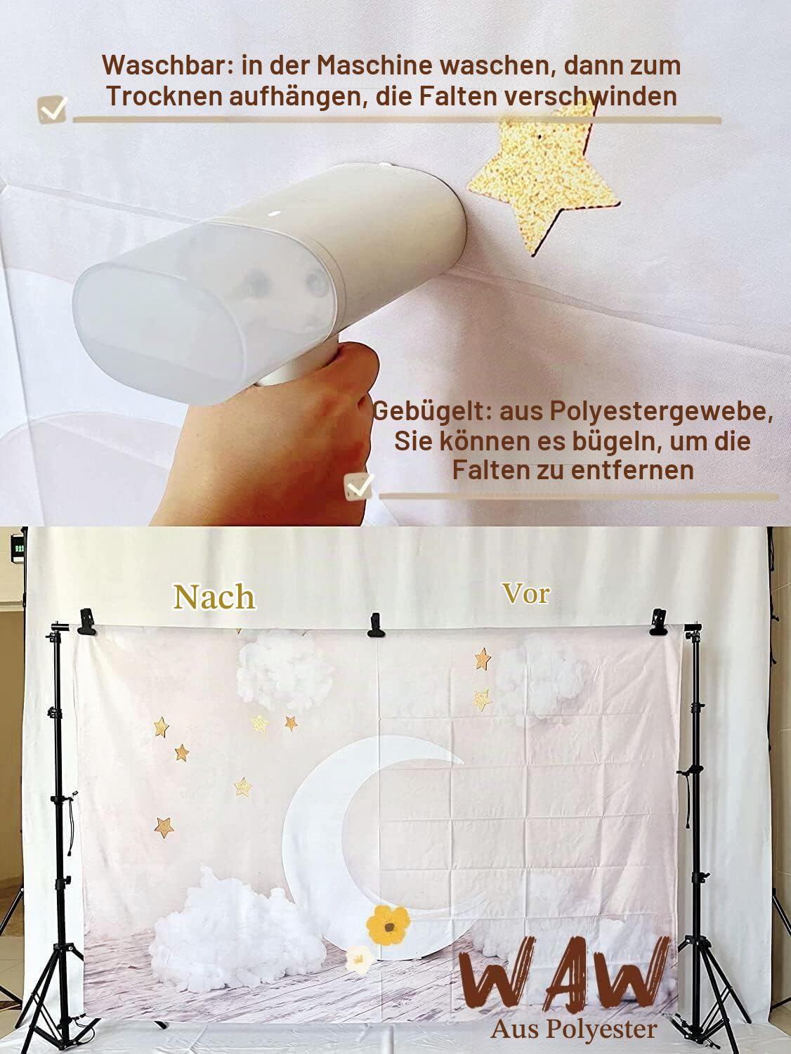 WaW 3x2.5m Stoff Fotohintergrund Hochzeit Beige Holzwand mit Blumen, Fotobox Fotowand Hintergrund Vintage, Valentinstag, Geburtstag