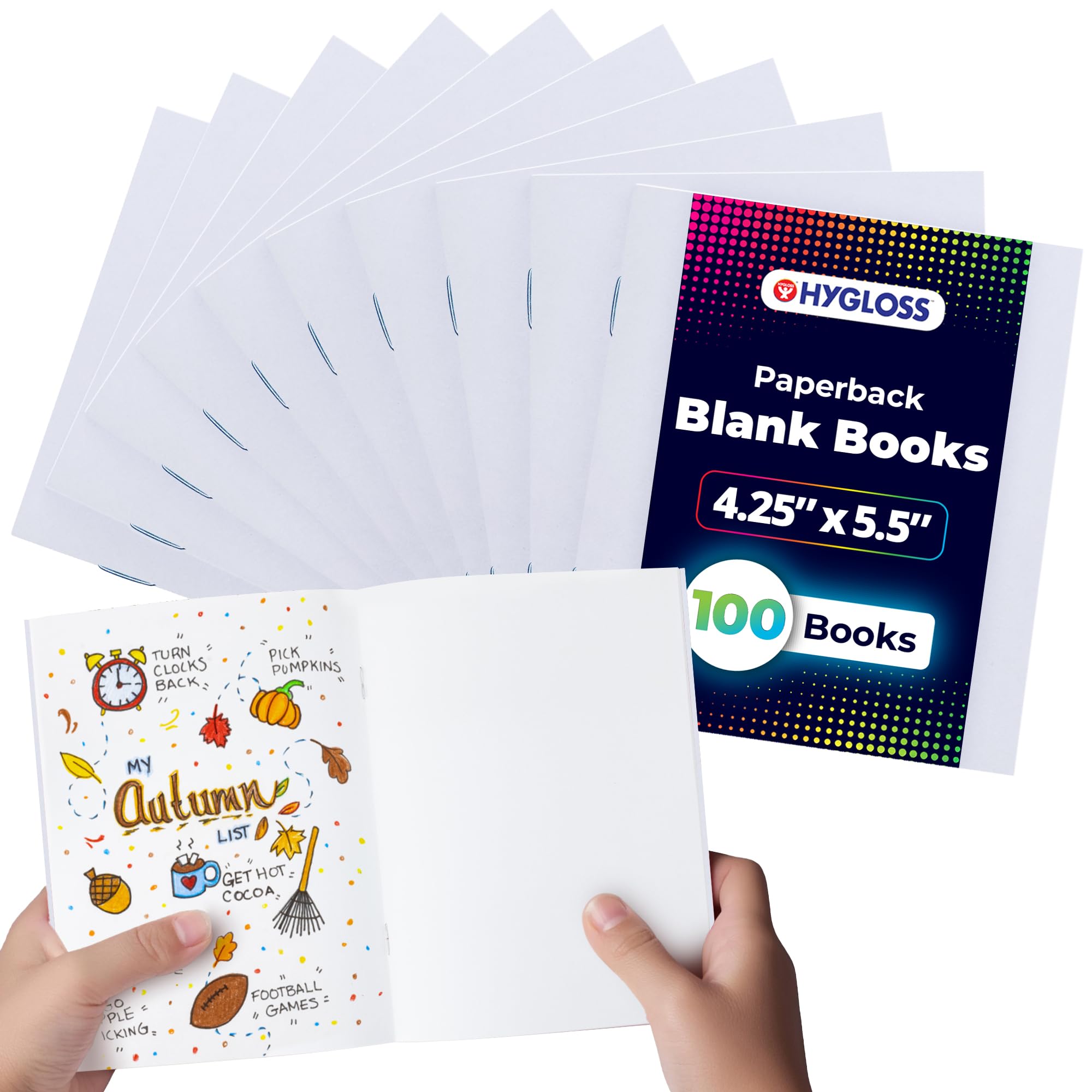 Blank Books - Bulk 100 Pack – 4.25" x 5.5" A6 White Paperback Blank Books for Kids to Write Stories, Doodle, Arts & Crafts – Plain Drawing Sketchbook, Unlined Journal, Notebook Without Lines