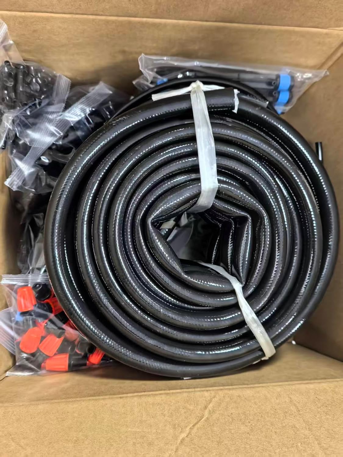 240FT Drip Irrigation System Kit, Automatic Garden Watering System with 1/2 Inch and 1/4 Inch Blank Distribution Tubing, Adjustable Sprinkler Nozzles and Emitters for Raised Bed Greenhouse Lawn