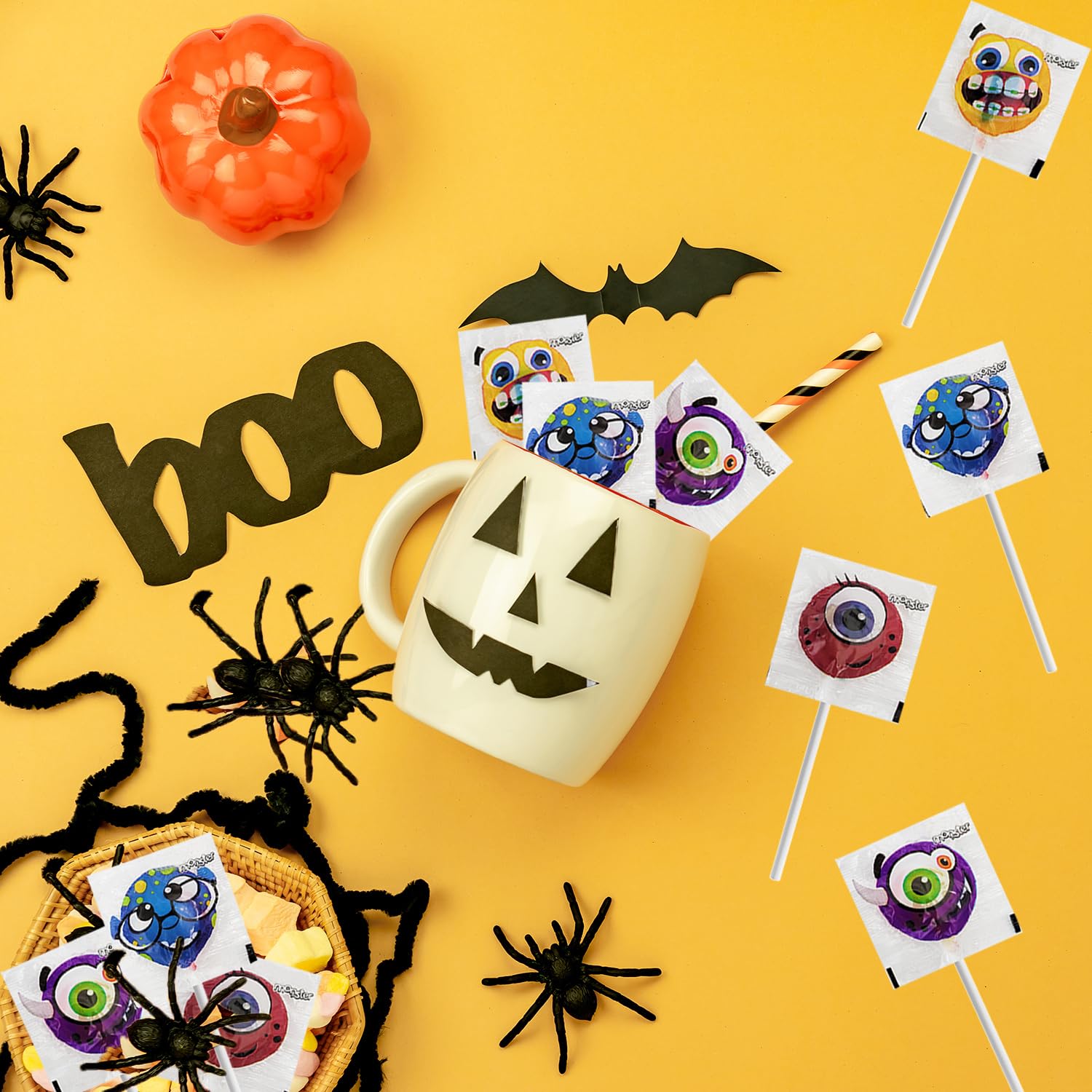 40 paletas de monstruo de Halloween, caramelos variados, rellenos de bolsas de golosinas, envueltos individualmente de 8 gramos