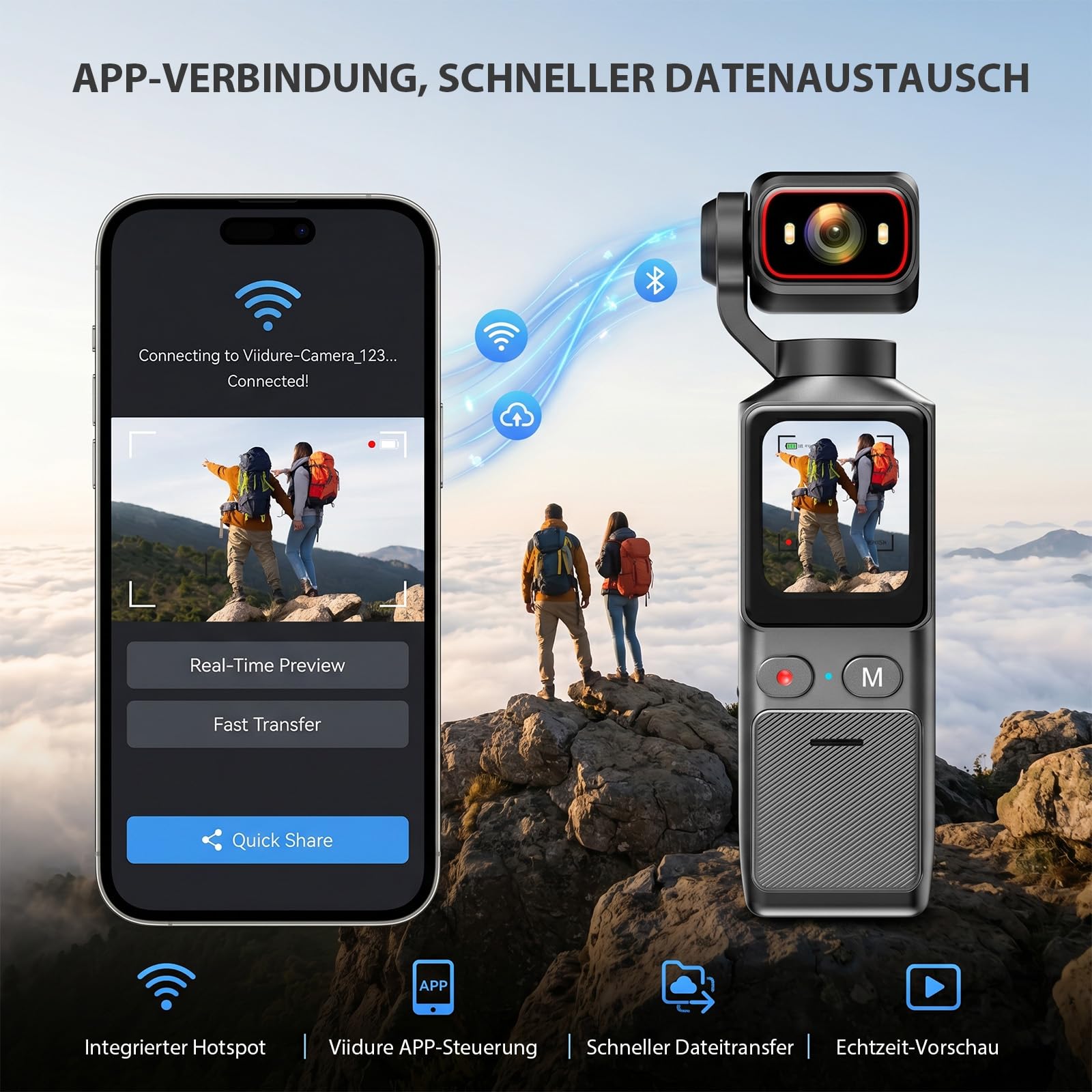 4K Körperkamera POV Vlogging Kamera Taschen Bodycam 180° drehbarem Objektiv, 1,69" Touchscreen, EIS Stabilisierung, Body Camera für Sport Vlogging Radfahren Camping