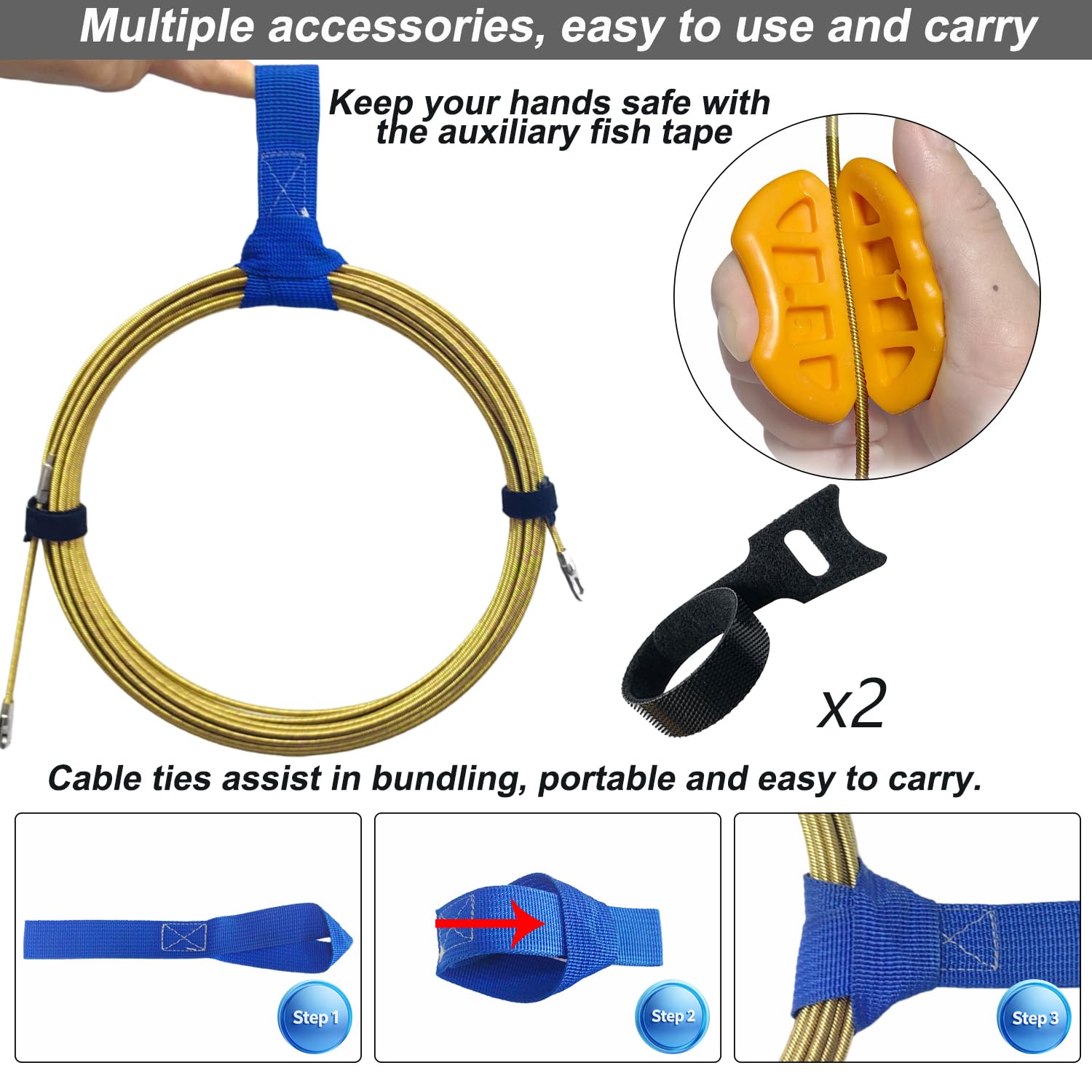 Cavo Metallo Sonda Passacavi Professionale 3,8mm 20 Metri Molla Elettricista Elettricista Attrezzi Sonda Elettricista Sonda Passacavi Sonda Tiracavi con 2 Molla di Guida Per Cavi Elettricista