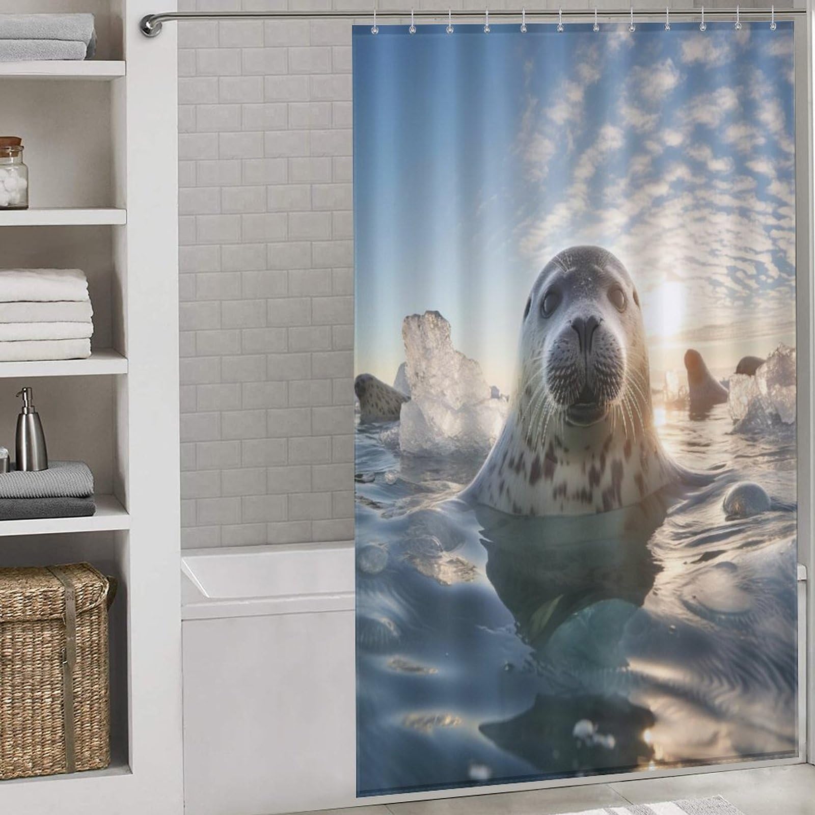 Rideau de douche imperméable en polyester lavable 140x183cm avec crochets