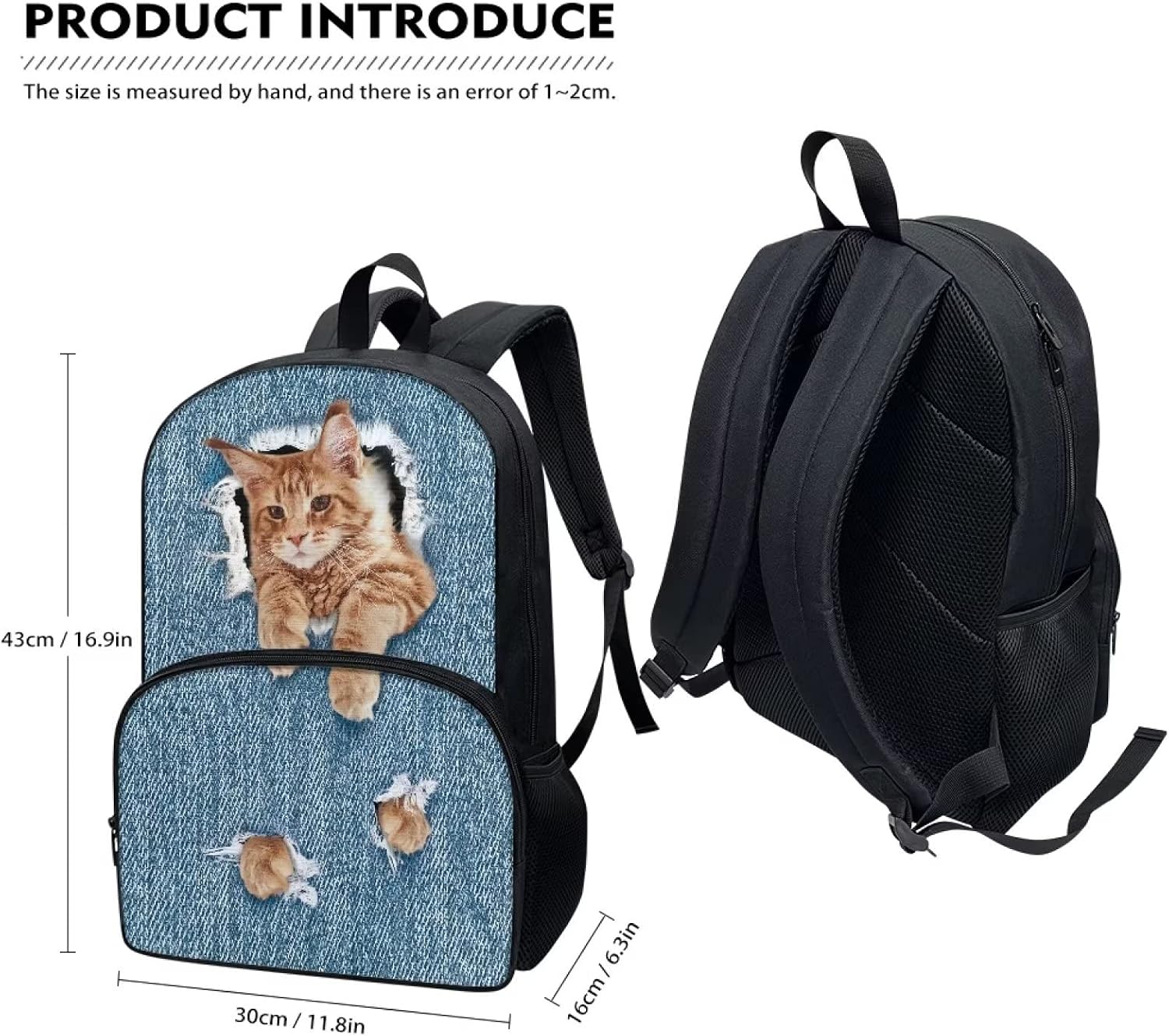 POLERO Cute Cat Backpack for Cat Lovers 3D Print Bookbag College School Travel Casual Daypack with Padded Shoulder Straps