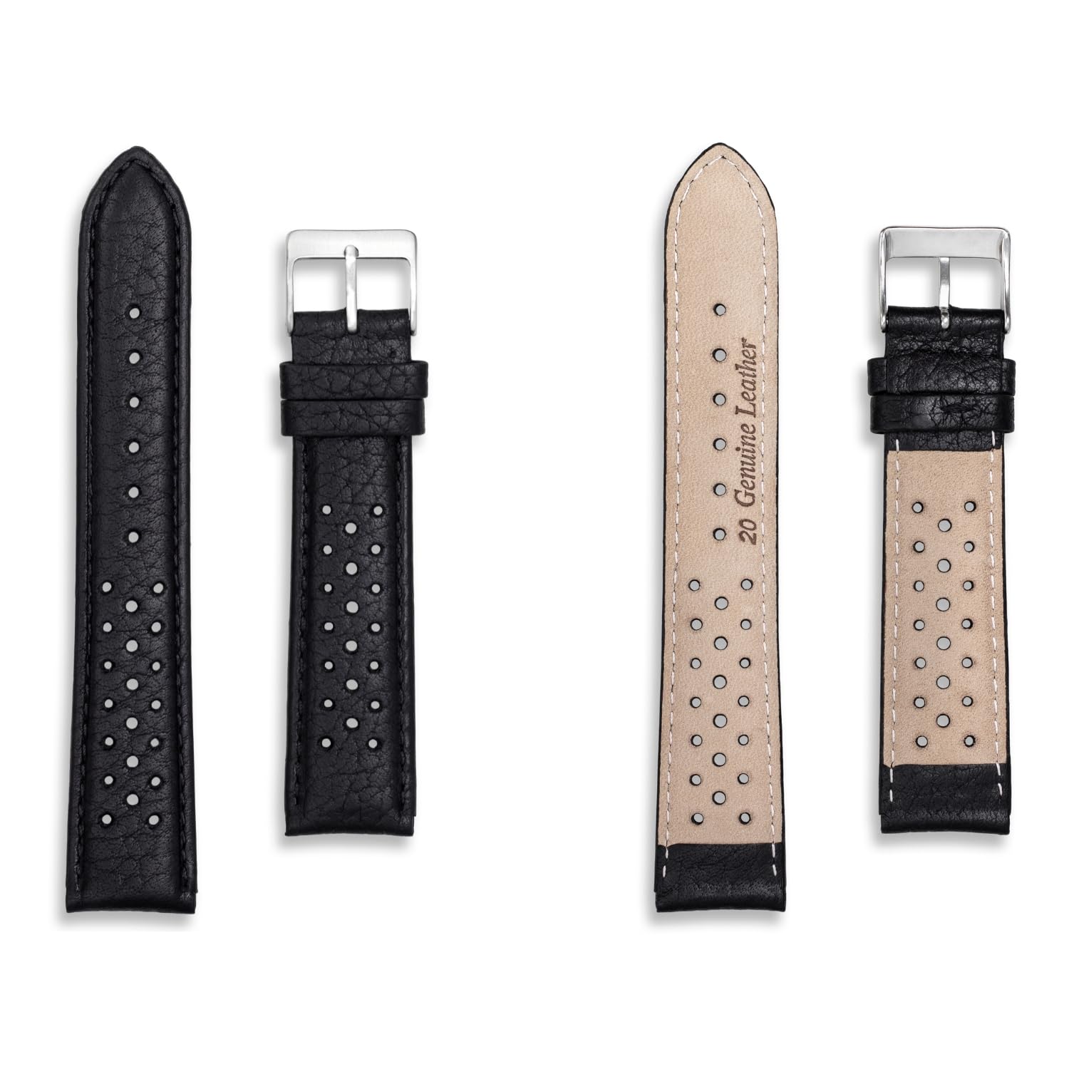 Buckle & Stitch Buffalo Grain | 18 mm, 19 mm, 20 mm, 21 mm, 22 mm, 24 mm, correa de reloj de carreras de piel de becerro auténtica | Correa de reloj Rallye para hombres y mujeres | Barras de resorte y