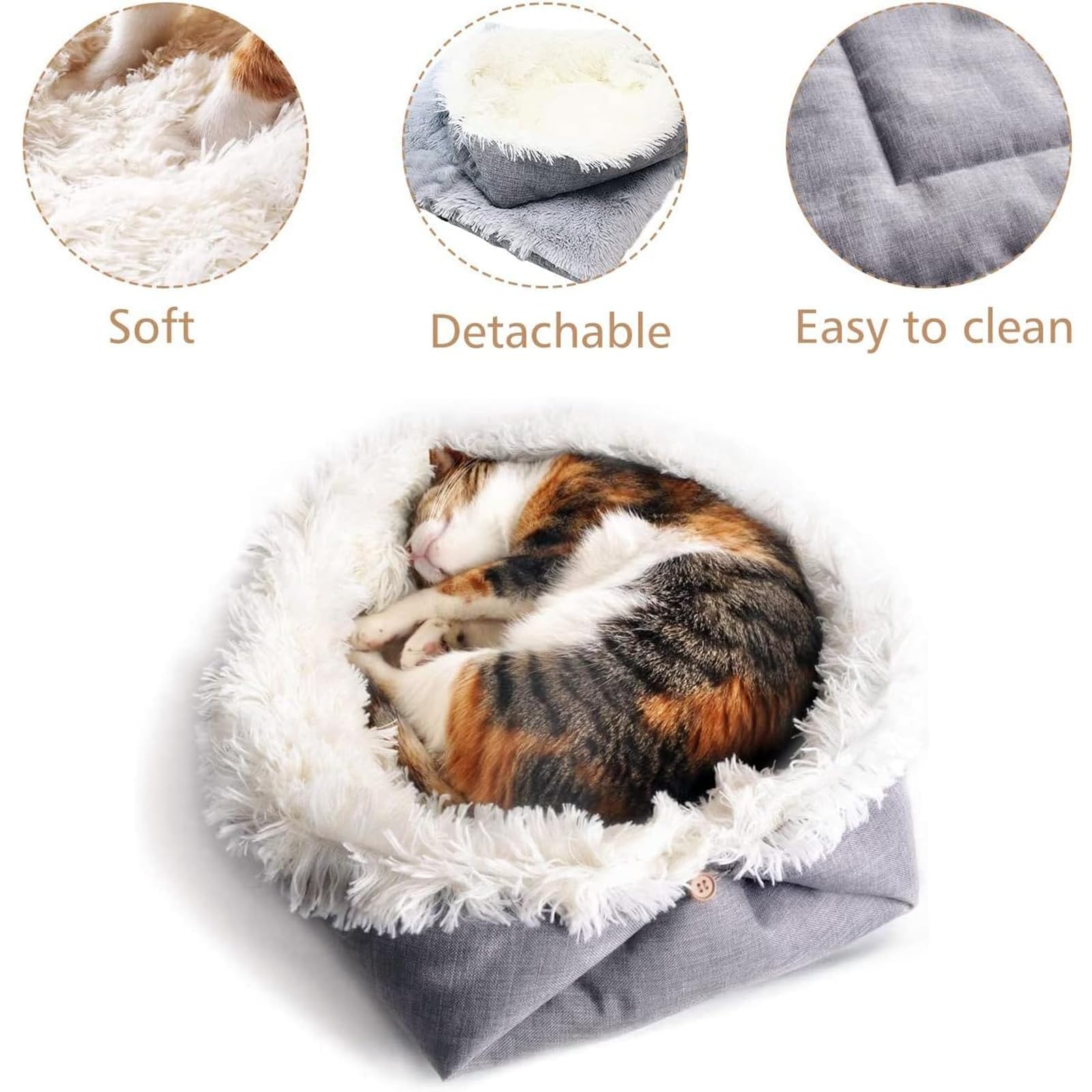 لينجي سرير قطط قابل للطي وقابل للتحويل للقطط، بطانية ناعمة مخملية وسرير للقطط الداخلية، عش للنوم وحصيرة 2 في 1، وسادة عش للحيوانات الاليفة دافئة ومريحة للقطط والجراء
