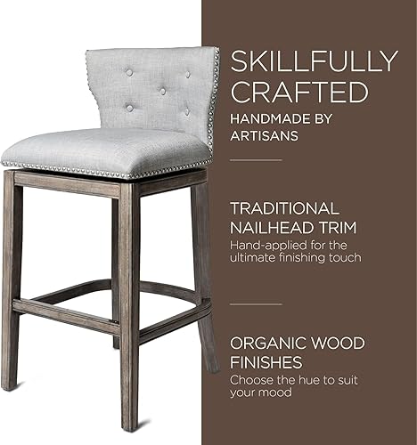 Miniatura 4 de Maven Lane Hugo Taburete de bar de 31 pulgadas de altura de barra con respaldo bajo en acabado de roble recuperado con asiento tapizado de tela gris