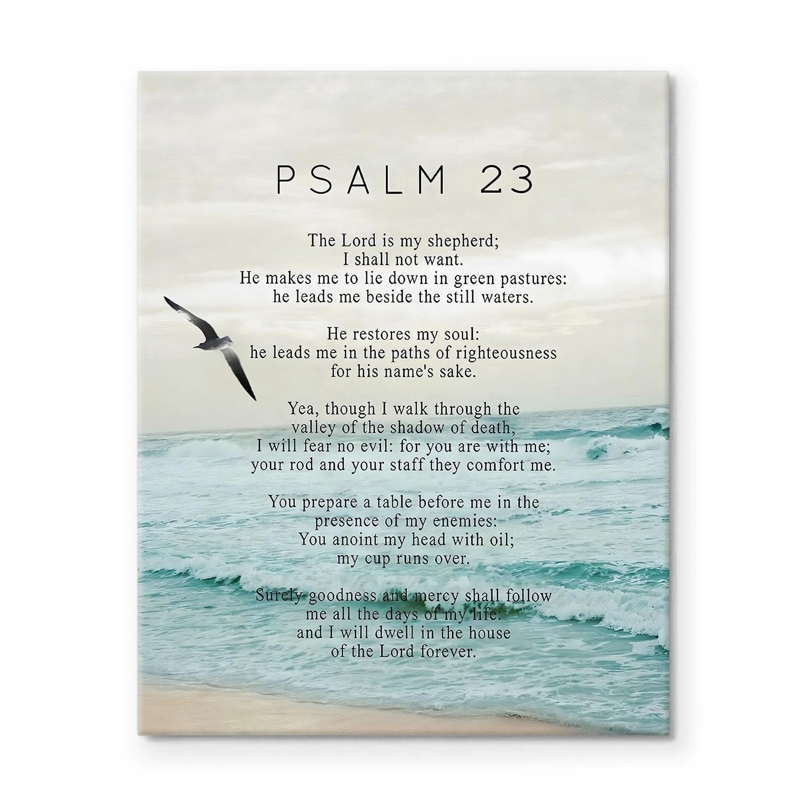 FOPURE Coastal Beach Psalm 23 Wall-Art The Lord is My Shepherd Scripture Canvas Print Inspirational Christian Decor for Home Office Prayer Room