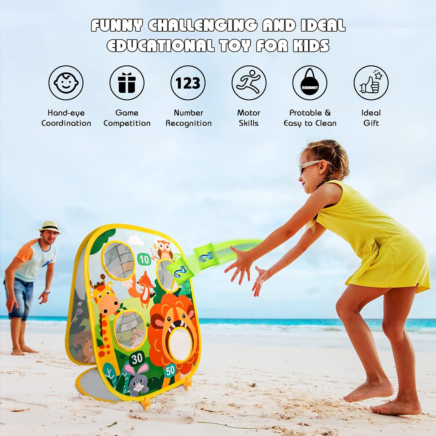 4 in 1 Bean Bag Toss Game Toy for Kids Outdoor Toys, Foldable Cornhole Board Game Yard Beach Toys for Toddler Ages 2-8, Camping Outside Toy for Boys Girls, Educational Toy Gift for Party/Travel/Indoor : Toys & Games