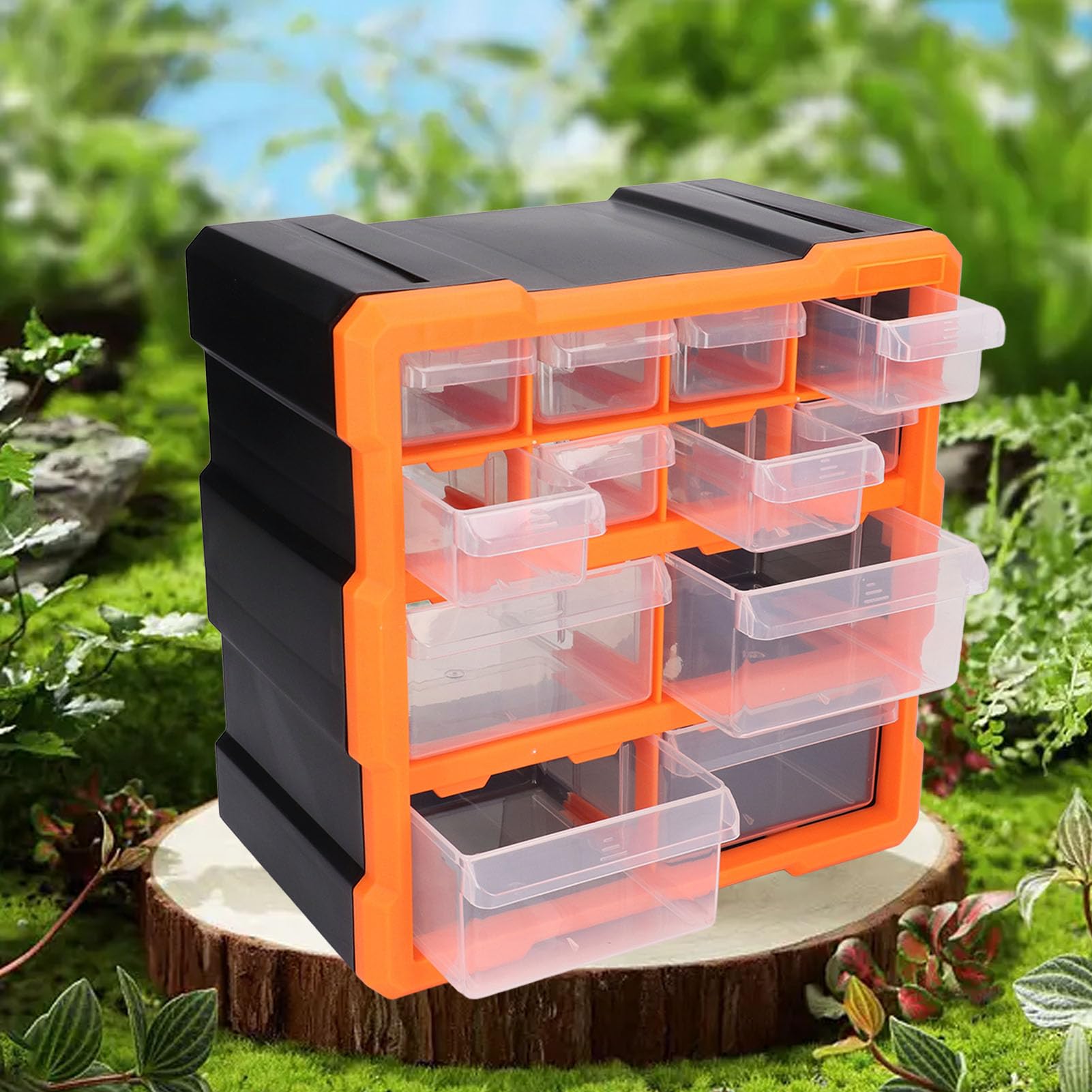 Organizador de hardware con 12 cajones, caja de almacenamiento translúcida para cajones con separadores extraíbles, contenedor de almacenamiento de manualidades y tornillos