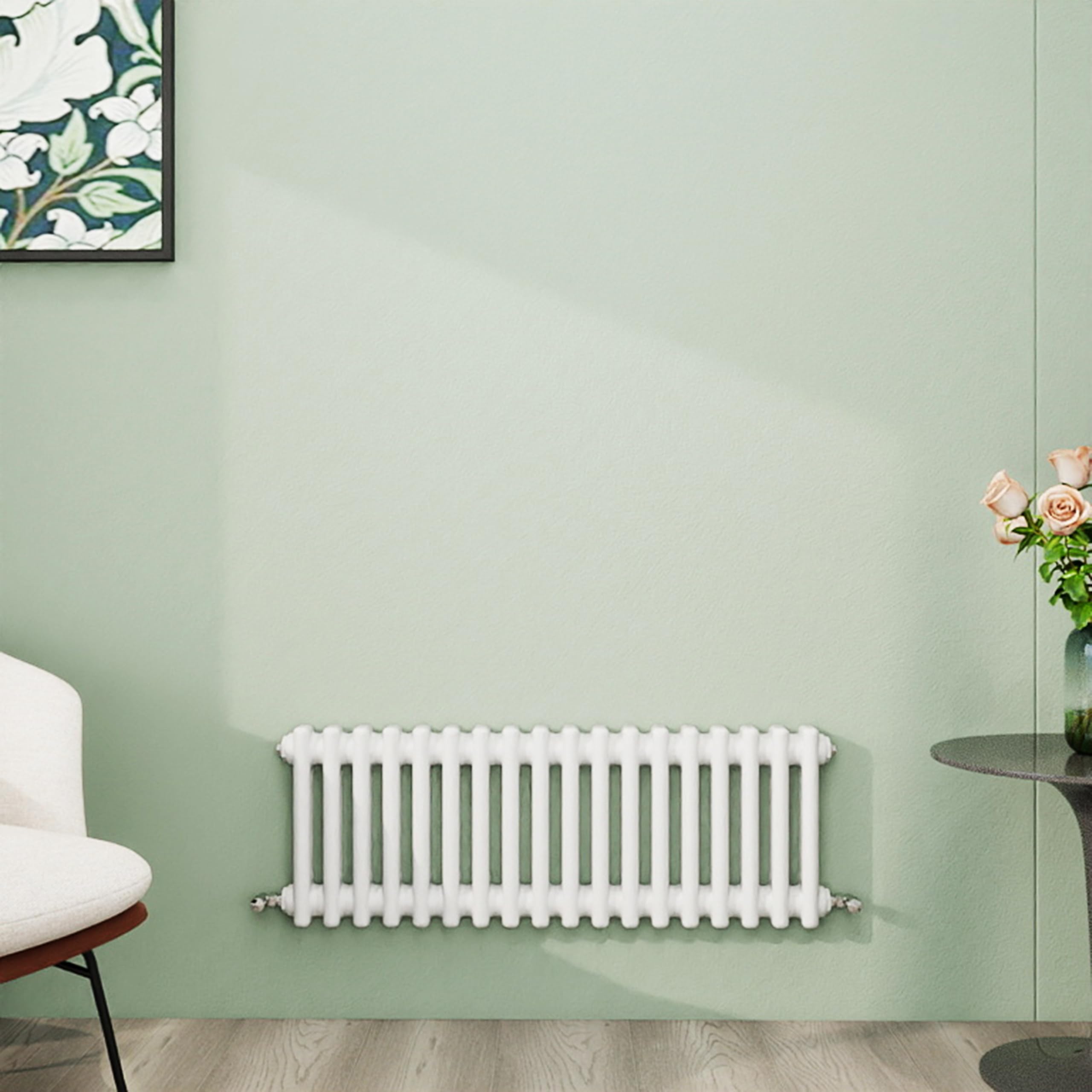 Simple Bathroom Column Radiators White 300×830mm Horizontal Double Traditional Cast Iron Style Interior Designer Radiator