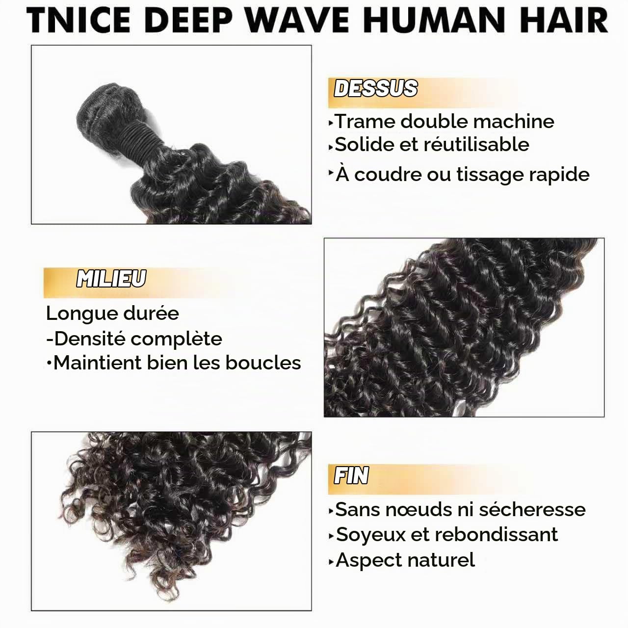 Tissage Bresilien en lot Deep Wave Human Hair Bundle 8 10 12 Pouces 210g