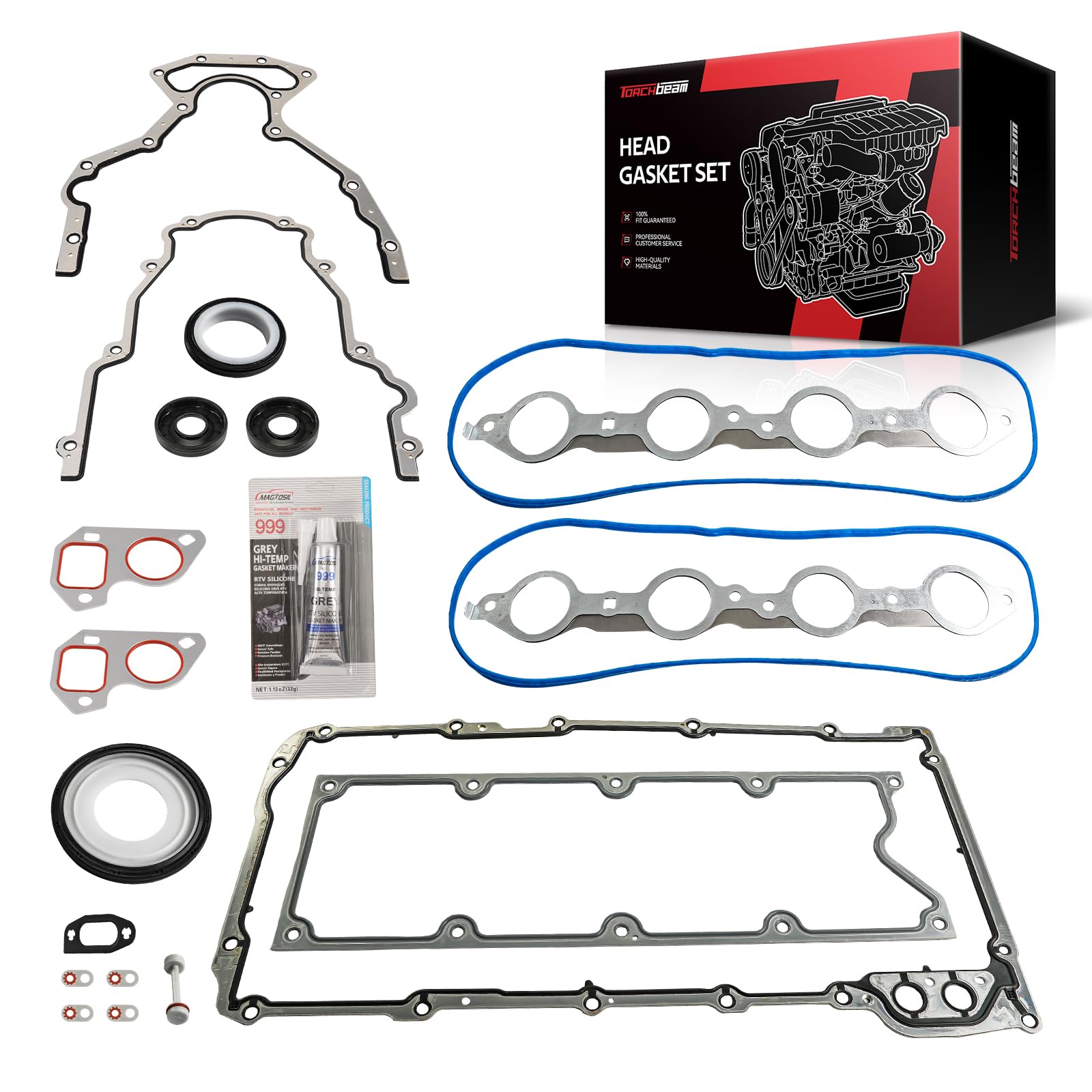 Torchbeam Gen III LS Gasket Set Kit Fit for Chevrolet Silverado 1500 2500 3500 HD Express 3500 Suburban, GMC Sierra 1500 2500 HD, for 4.8L 5.3L 6.0L LS1 LS6 LQ4 LQ9 Engine, Replace# BTR73450