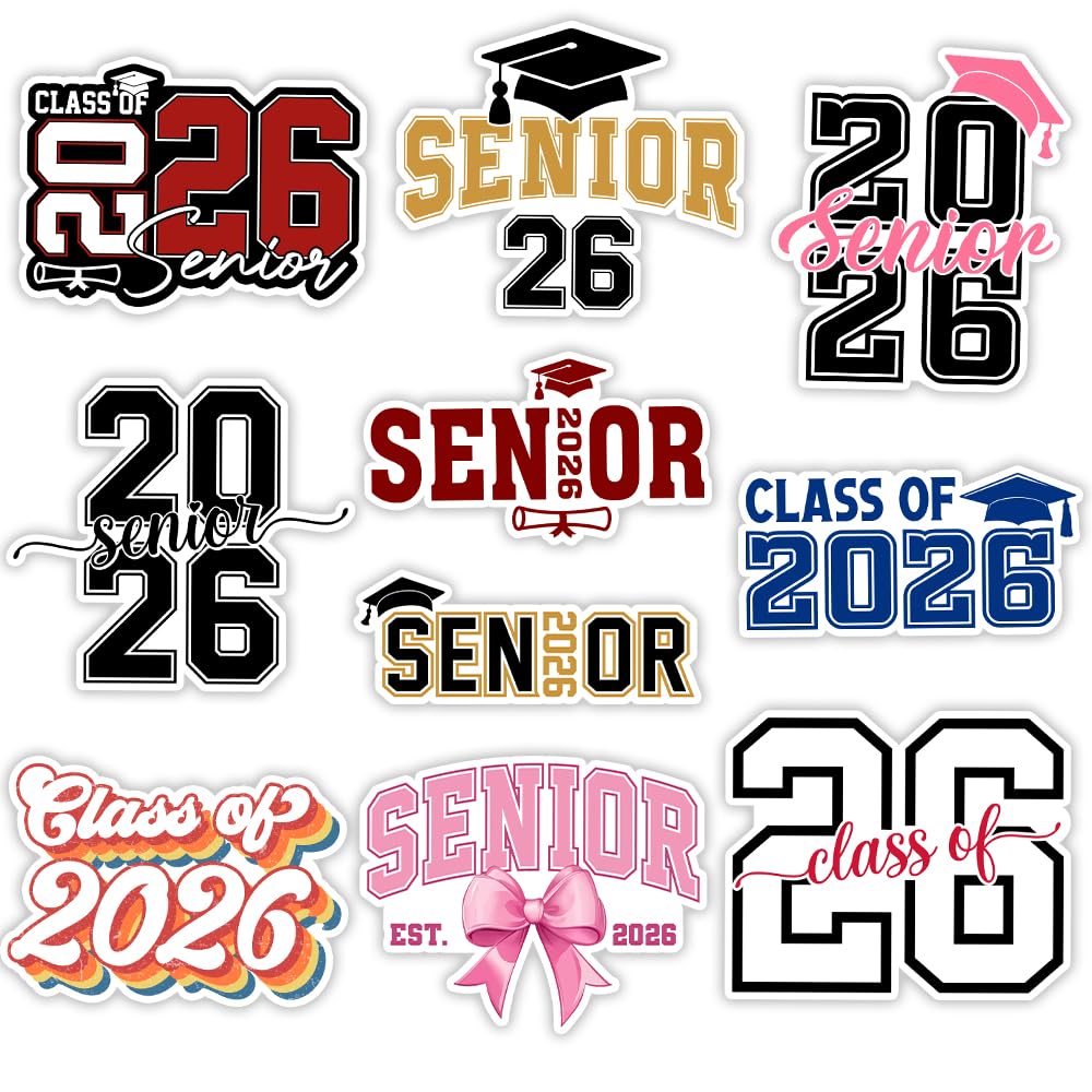 MAIANEY (10Pcs - 3inch) Senior 2026 Stickers Class of 2026 Stickers for College High School Graduation Gifts Student Senior Decals Decorations for Water Bottle Tumbler Laptop Phone (Multi)