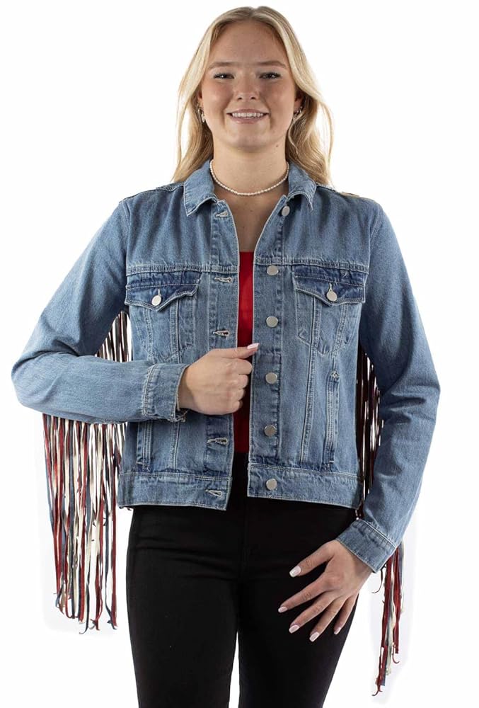 ジャケット・アウター 00s red cropped fringe denim jacket Festival Ready Red Fringe Jacket with Studs | Hot Topic