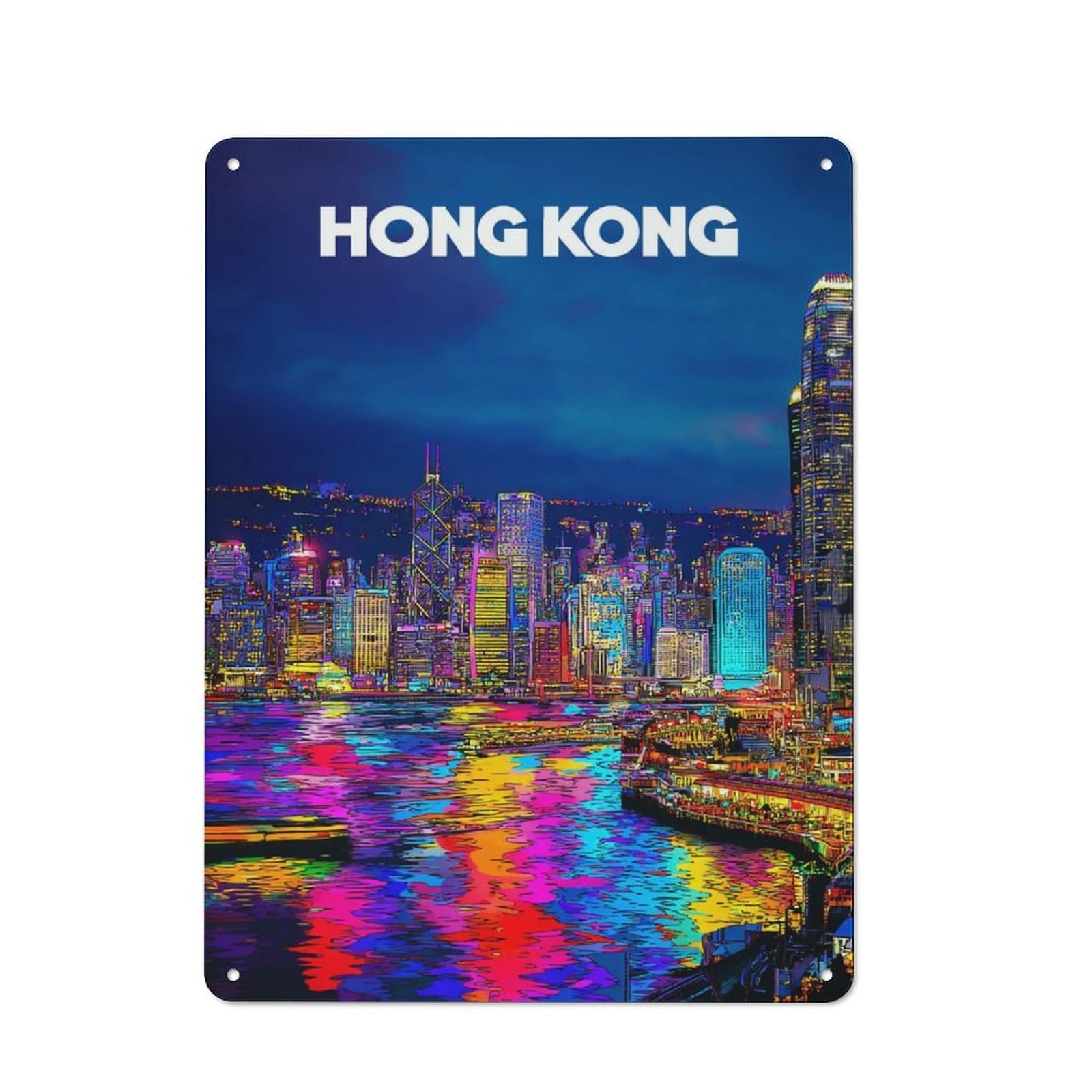 Junmoney Vibrant Hong Kong Nightscape -2 Retro Tin Sign 40X30cm For Living Room Or Hallway, Gift For Living Room Decor Lovers During The Christmas Season