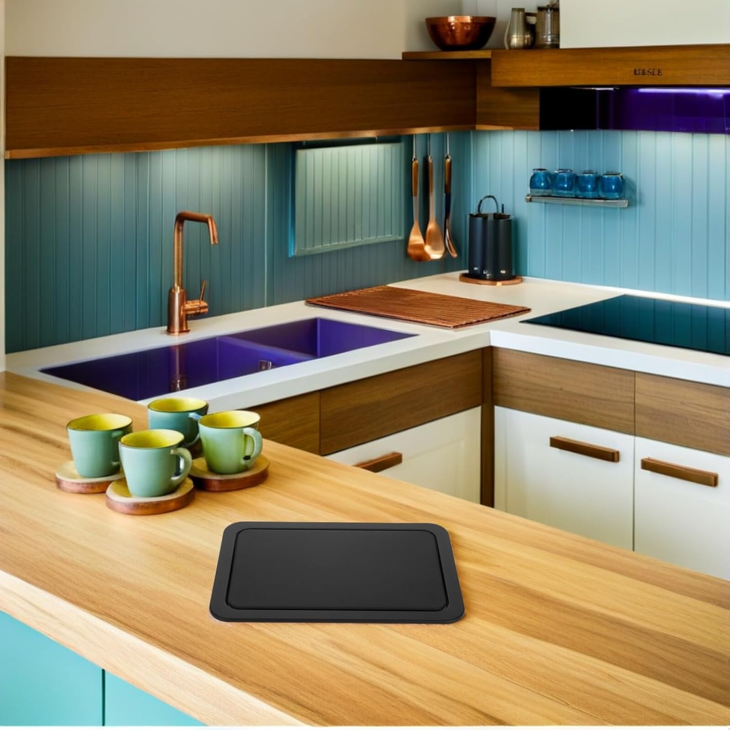 2pcs Stainless Steel Recessed Waste Bin Lid with Swing Flap, Medium 260x175mm Countertop Trash Can Covers for Kitchen and Bathroom Recycling Cans