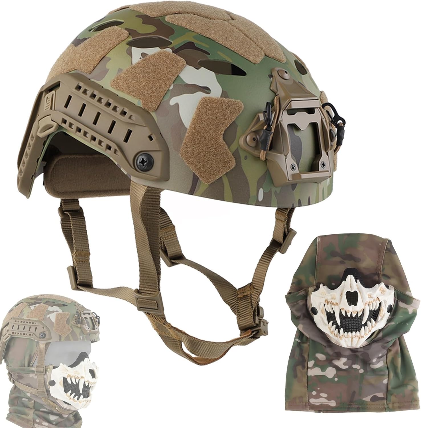 Fast Tactical Helmet Set with Full Face Mask, Lightweight Airsoft Paintball Helmet for CS Game, Shooting, Cosplay Outdoor Gear