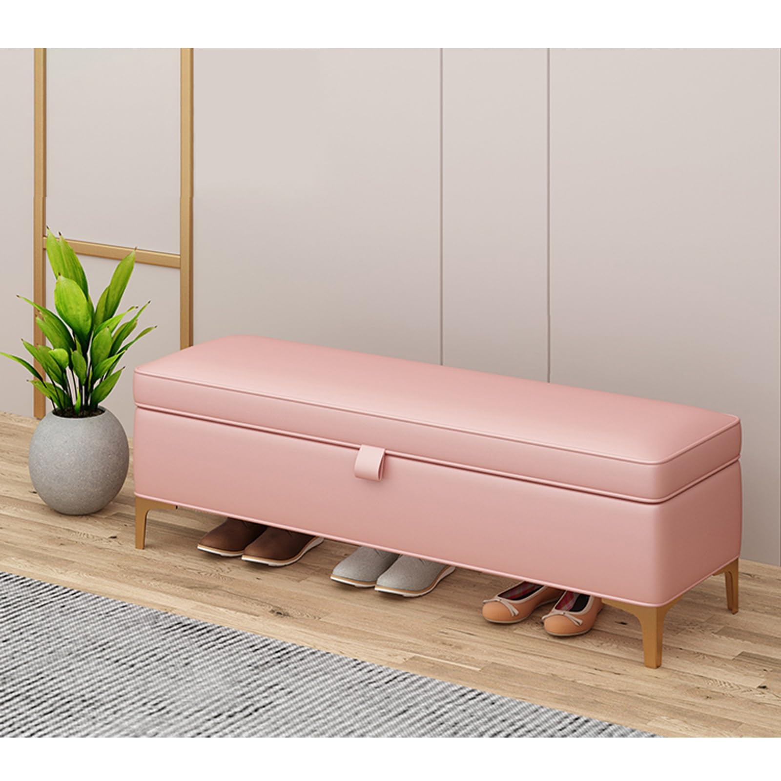 Banc de rangement ottoman extra-long et rembourré pour bout de lit