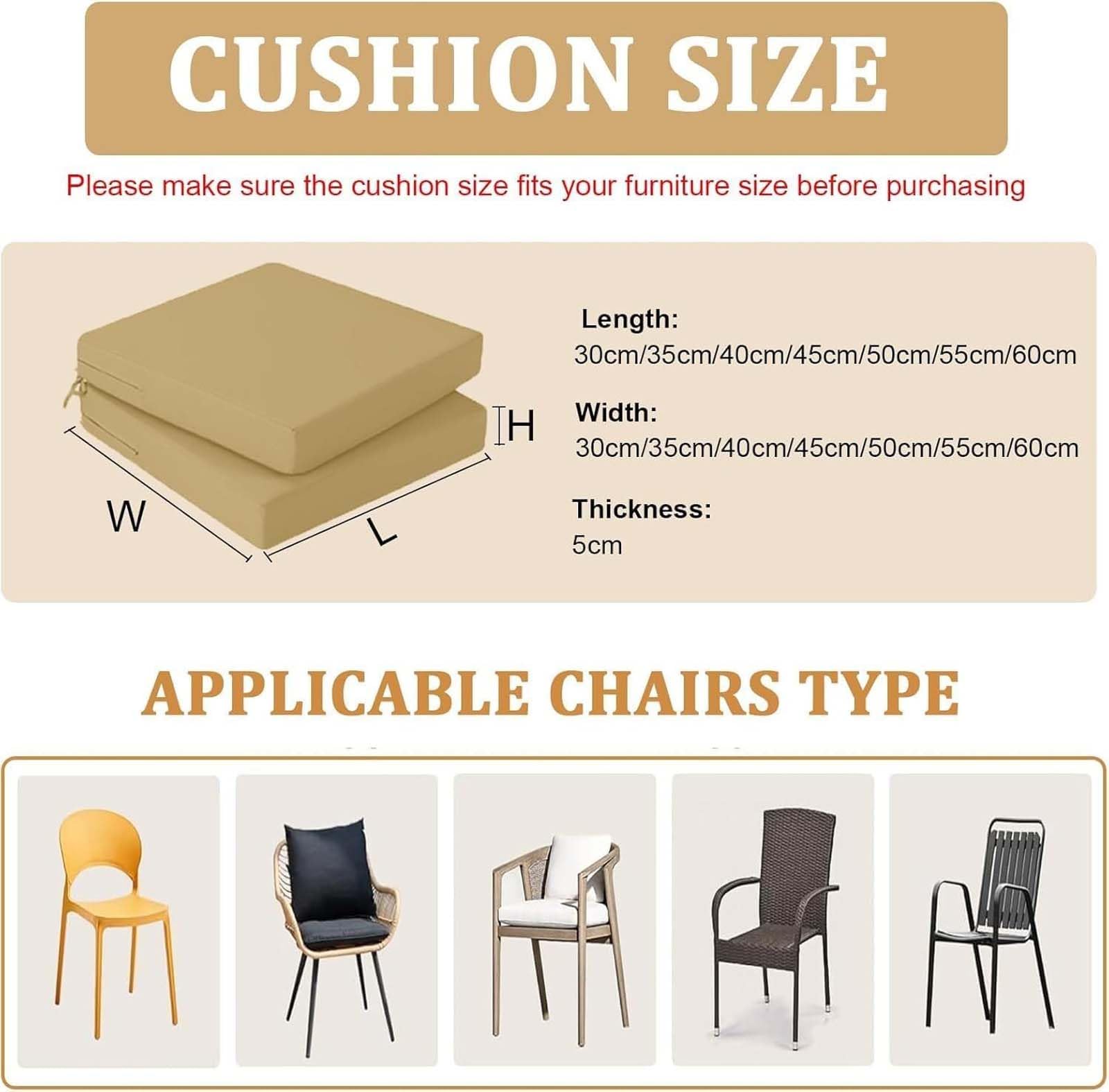 Galette de Chaise Exterieur 45x45cm(4pcs) Coussin de Chaise épais et imperméable en Mousse pour Cuisine, Salle à Manger, Salon et Jardin, Meubles en rotin, Housse zippée amov