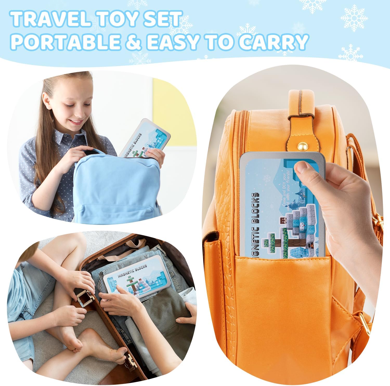 Mini Magnetic Blocks, Travel Magnet Building Toys for Kids, 45 Pcs Magnetic Block Toys with Iron Box, STEM Educational Toys for Boys and Girls