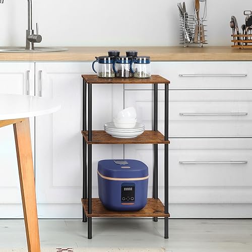 Miniatura 7 de Mesa auxiliar alta de 3 niveles con almacenamiento, mesita de noche pequeña para espacios pequeños, sala de estar, dormitorio, mesa delgada de 3