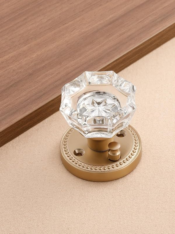 SORWDUERM 1 Pack Champagne Bronze Door Knobs Crystal Door Knob Interior Privacy Door Knob for Bedroom and Bathroom Glass Door Knob,Zinc Alloy by SORWDUERM - Image 2