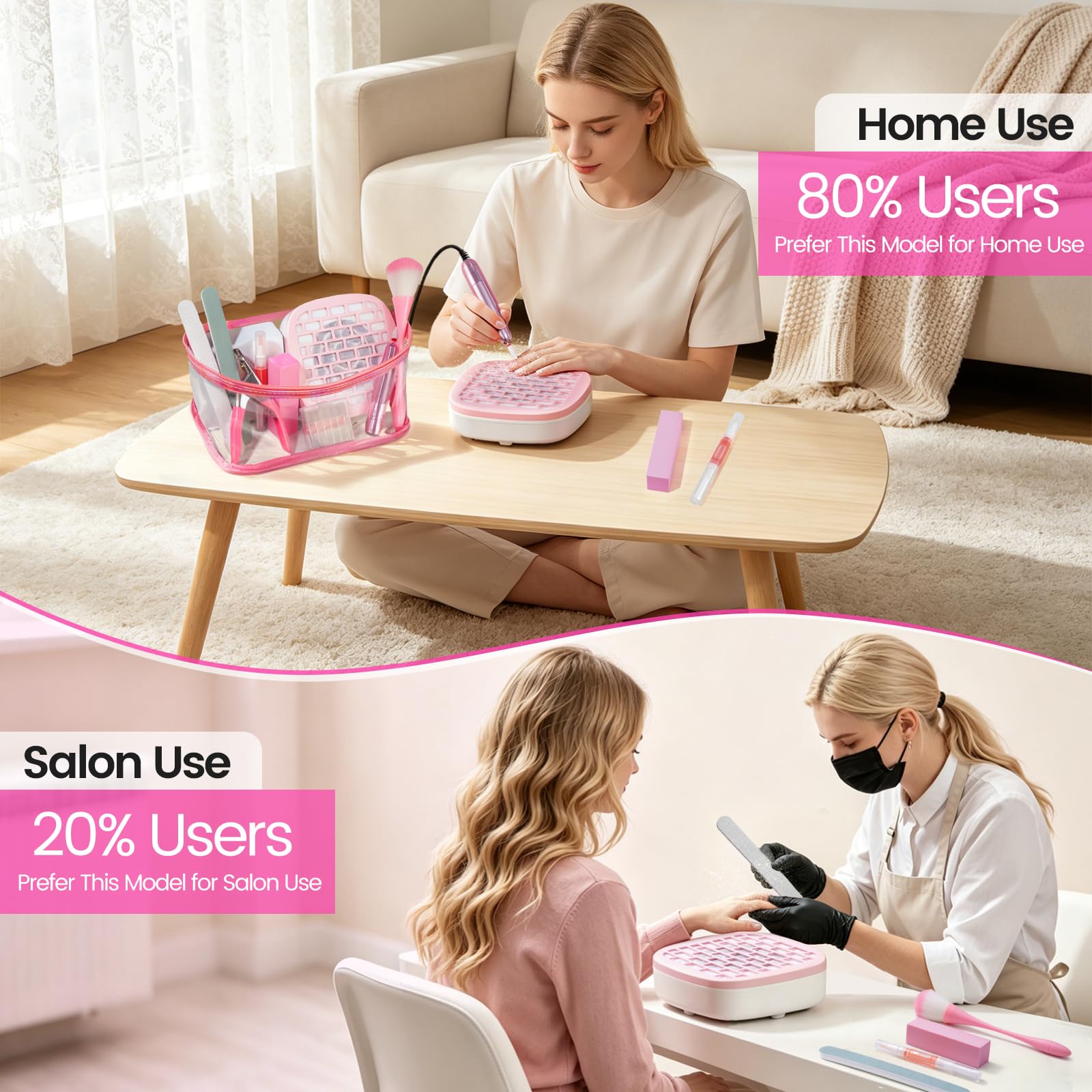 Nagelbohrer mit Staubsammler-Kit, 20000RPM Einstellbare Geschwindigkeit Elektrische Nagelfeile für Acryl & Gel Entfernung, Maniküre Pediküre Set in Transparent Wasserdicht Kosmetiktasche für Home DIY
