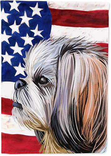 Caroline's Treasures CK6705GF - Bandera de perro Shih Tzu con bandera americana, tamaño de jardĂn, bandera de buzĂłn o bandera decorativa para patio Caroline's Treasures CK6705GF - Bandera de perro Shih Tzu con bandera americana, tamaño de jardĂn, bandera de buzĂłn o bandera decorativa para patio