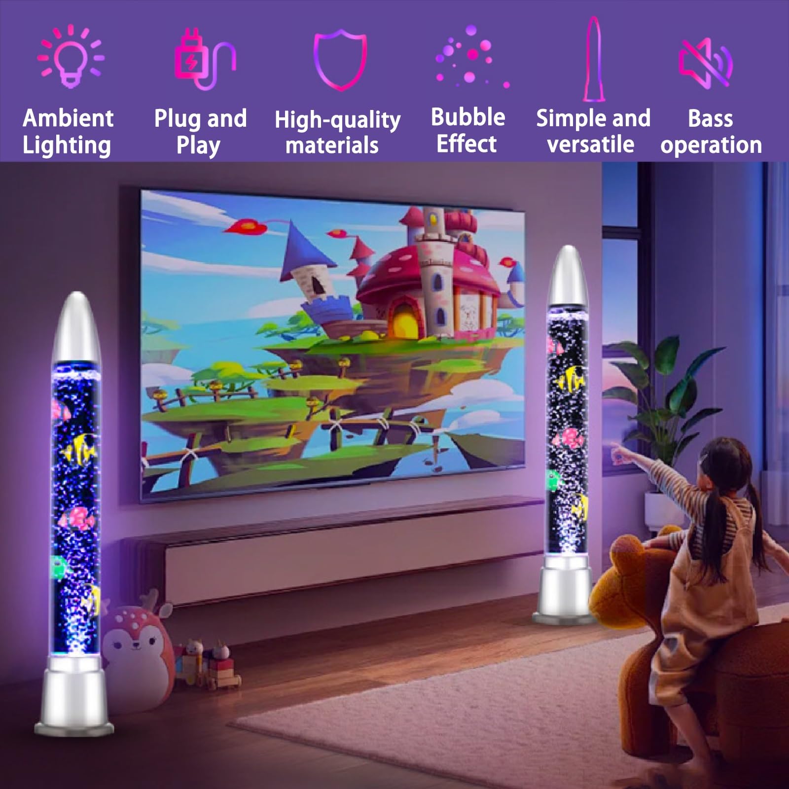 Quallen-Lavalampe mit realistischen, beweglichen Blasen und 3D-Fischen, Stimmungslicht for Stressabbau, Einschlafhilfe for Kinder, ASMR-Raumdekor-Geschenke
