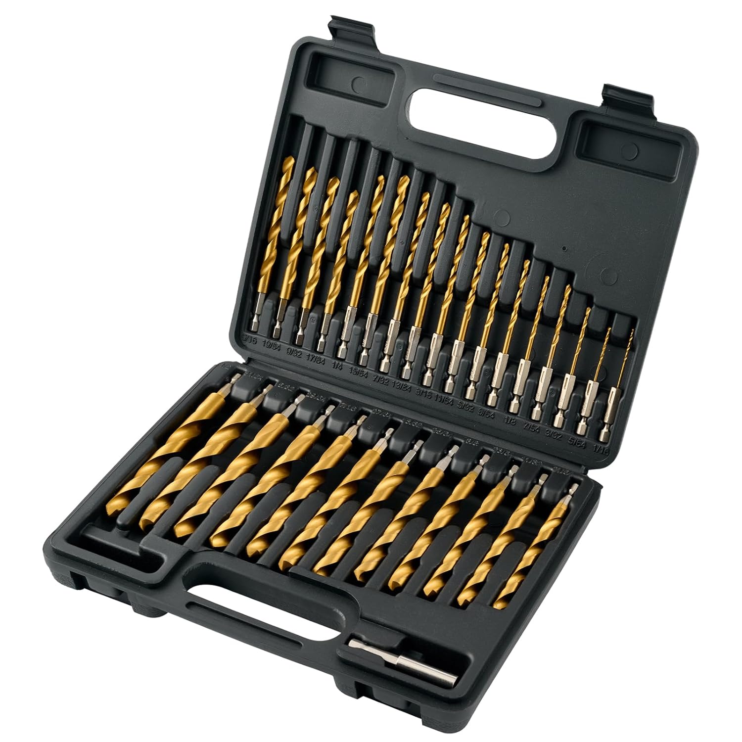 30pcs HSS Drill Bit Set, Titanium Coating High Speed Steel Drill Bit Set (1/16"-1/2") for Sheet Metal, Wood, Plastic, Quick Change Design