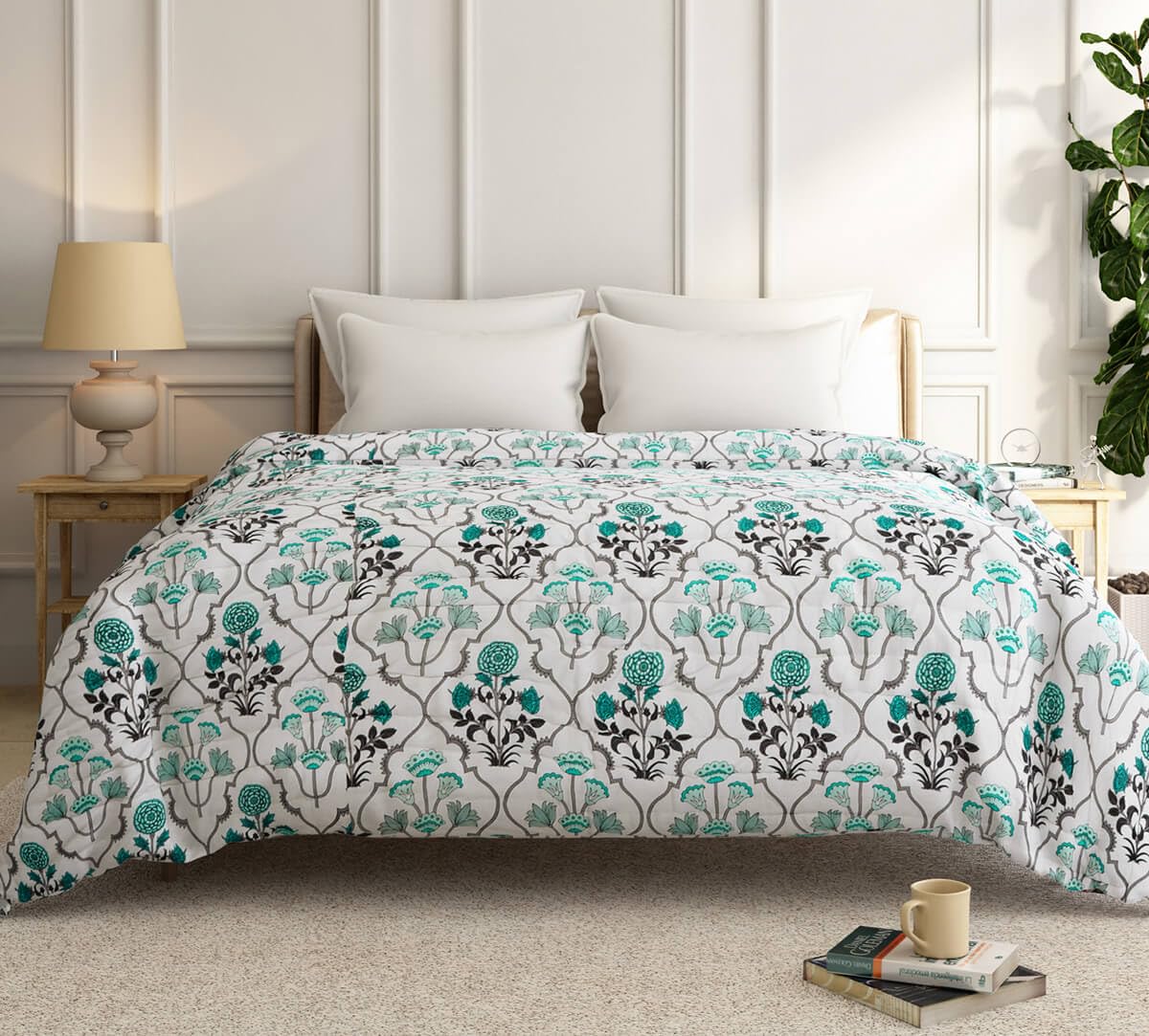 Blooming Bouquet Quilted Rajai | Jaipuri Printed Design | AC Blanket | All Season Comforter | Soft 100% Cotton Reversible Dohar | Double Bed Queen Size | 78 x 94 inch Multicolor Pack of 1