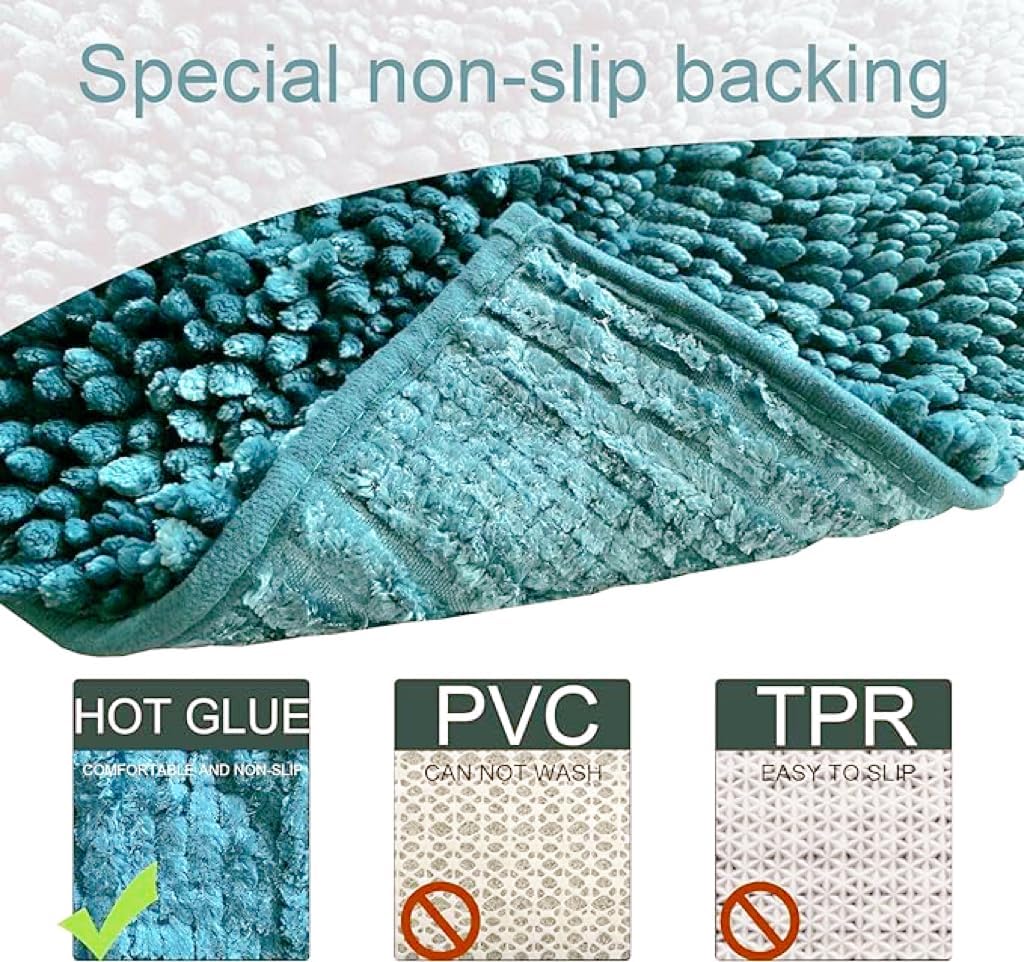 Bathroom Rug Bath Mat Dark Teal Set of 2 Piece Non Slip Super Absorbent Water Bath Rugs,Ultra Soft Super Cozy Velvet Chenille Bath Mats for Bathroom Floor,Tub,Shower,20x32+16x24 Inch