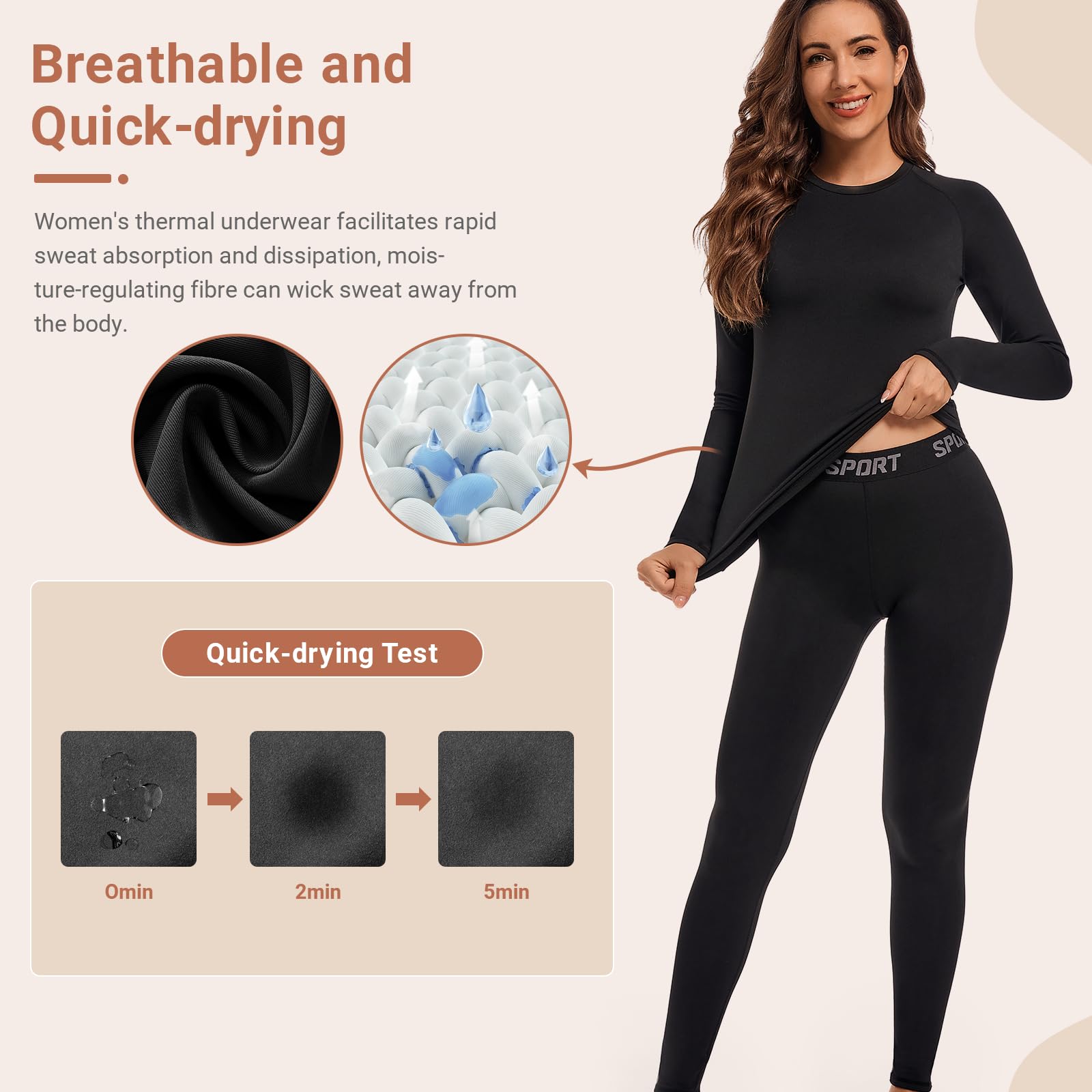 Leeboom Intimo Termico Donna Traspirante Biancheria Intima Termica Donna Elastica e Asciugatura Rapida Maglietta Termica Donna Ideale per Sci Corsa Palestra (Maglia+Pantaloni)