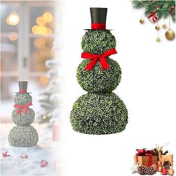 Snowman Topiary Tree in Pot - Christmas Decoration for Outdoor and Indoor, Home Porch Decor, Festive Gift Set for Holiday Season A1 One Size